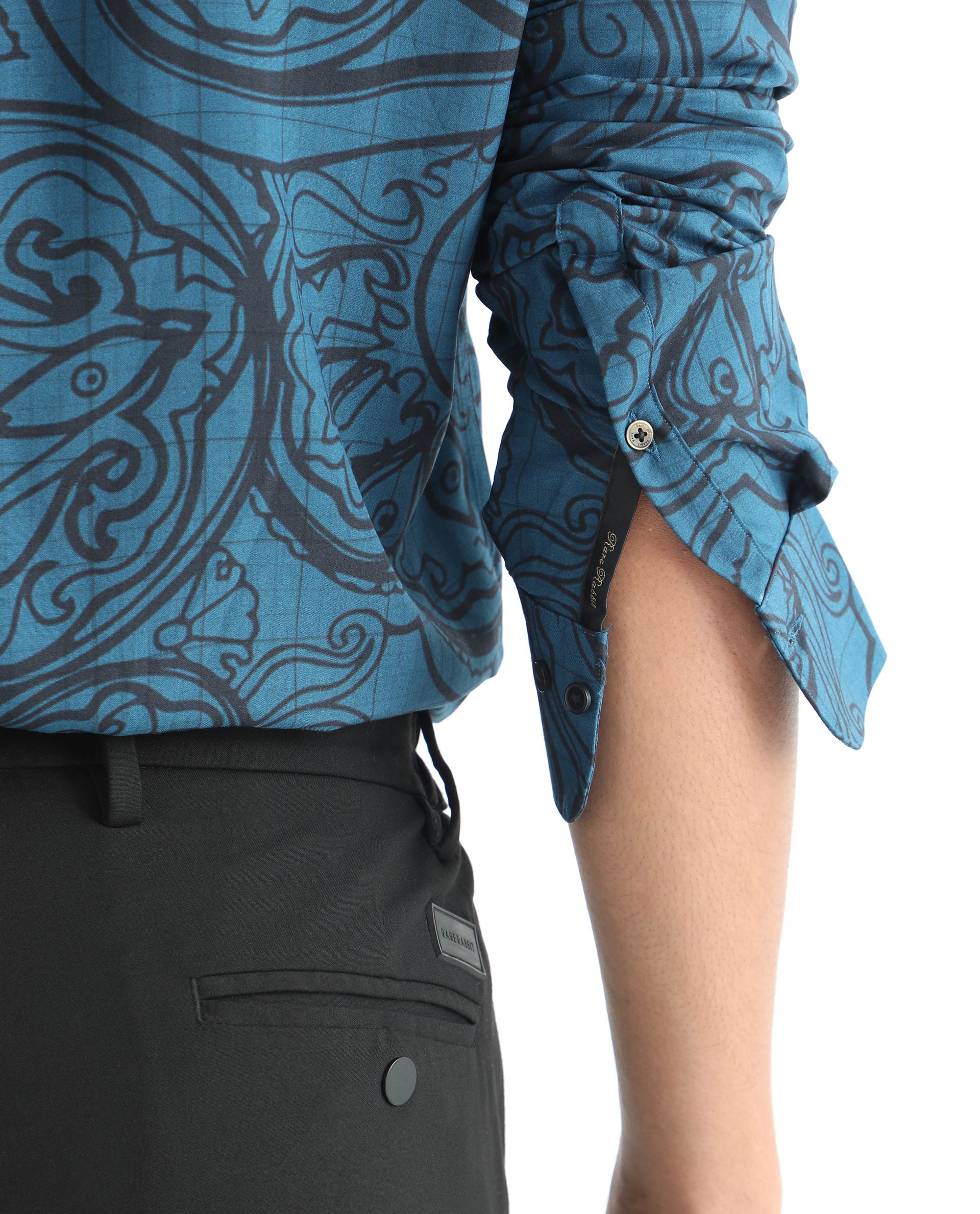 Rare Rabbit Men's Paisum Dark Blue Viscose Paisley Print Regular Fit Full Sleeve Collared Shirt - Image 5