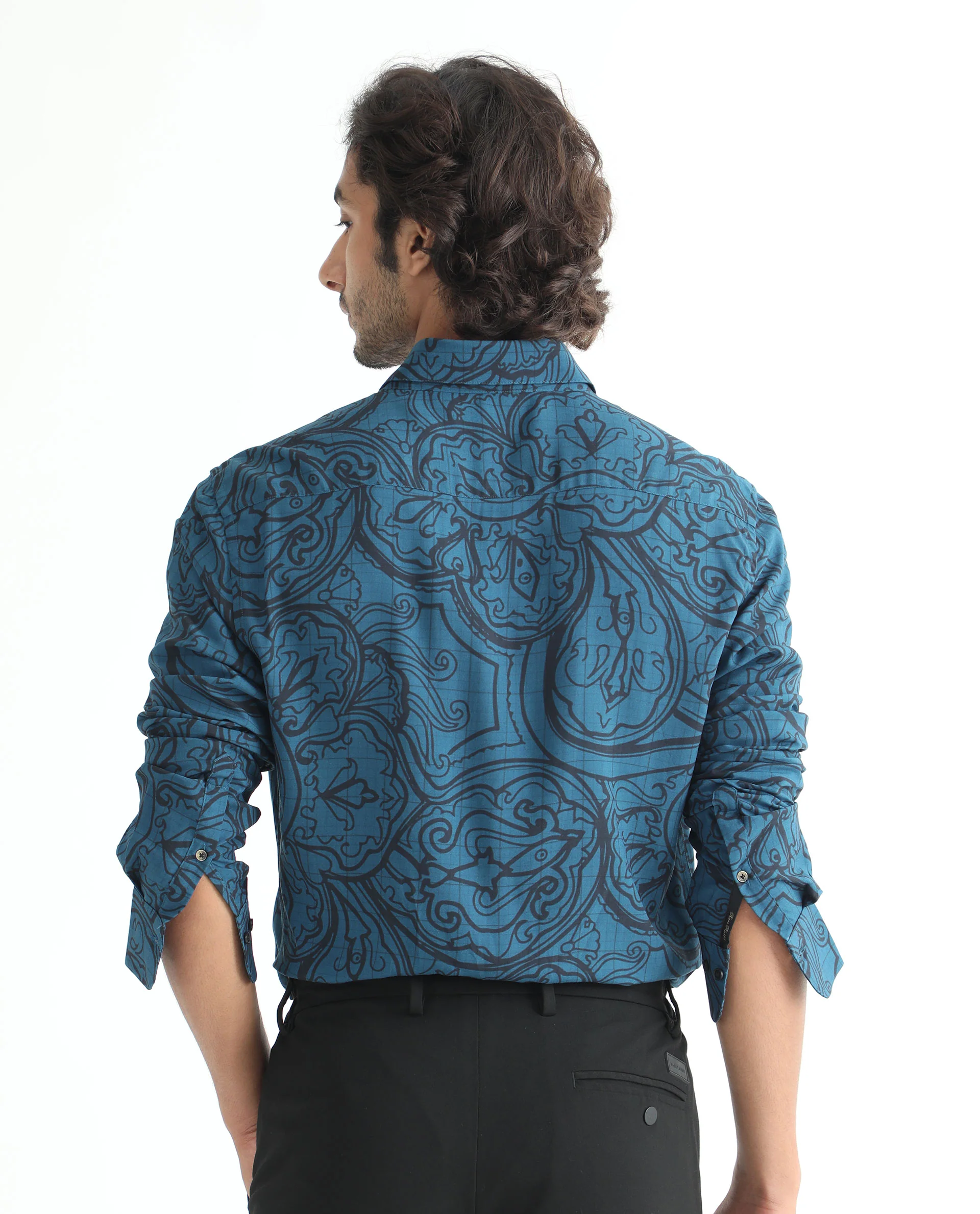 Rare Rabbit Men's Paisum Dark Blue Viscose Paisley Print Regular Fit Full Sleeve Collared Shirt - Image 9