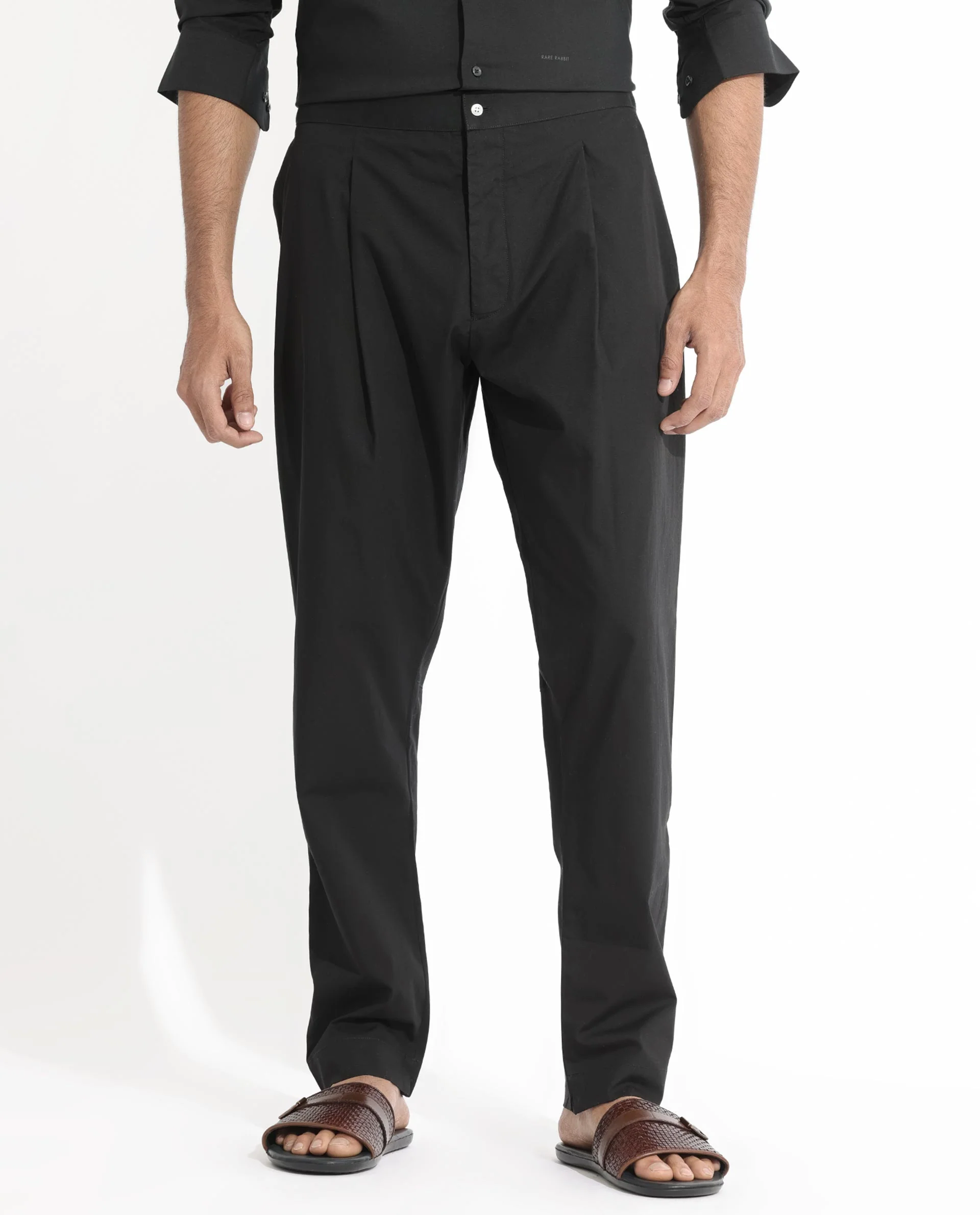 Rare Rabbit Men's Pajama-3 Black Viscose Plain Slim Fit Pajama - Image 7