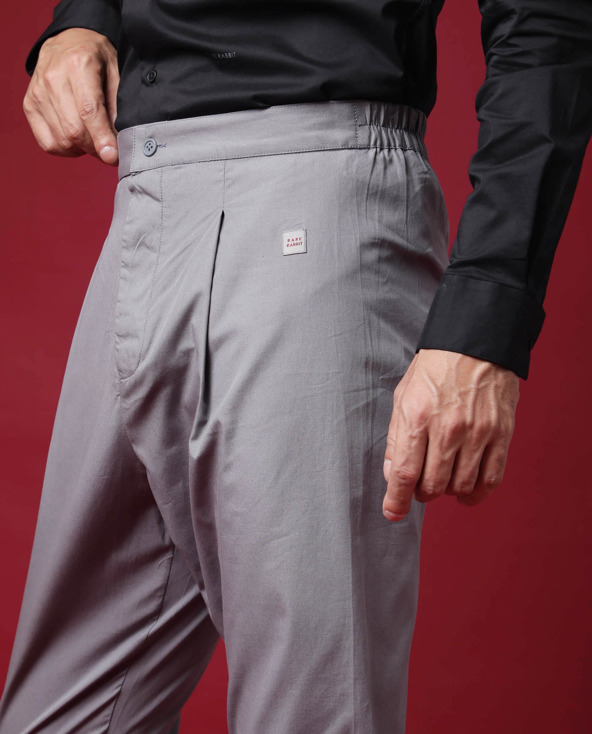 Rare Rabbit Men's Pajama-3 Grey Viscose Plain Slim Fit Pajama - Image 3