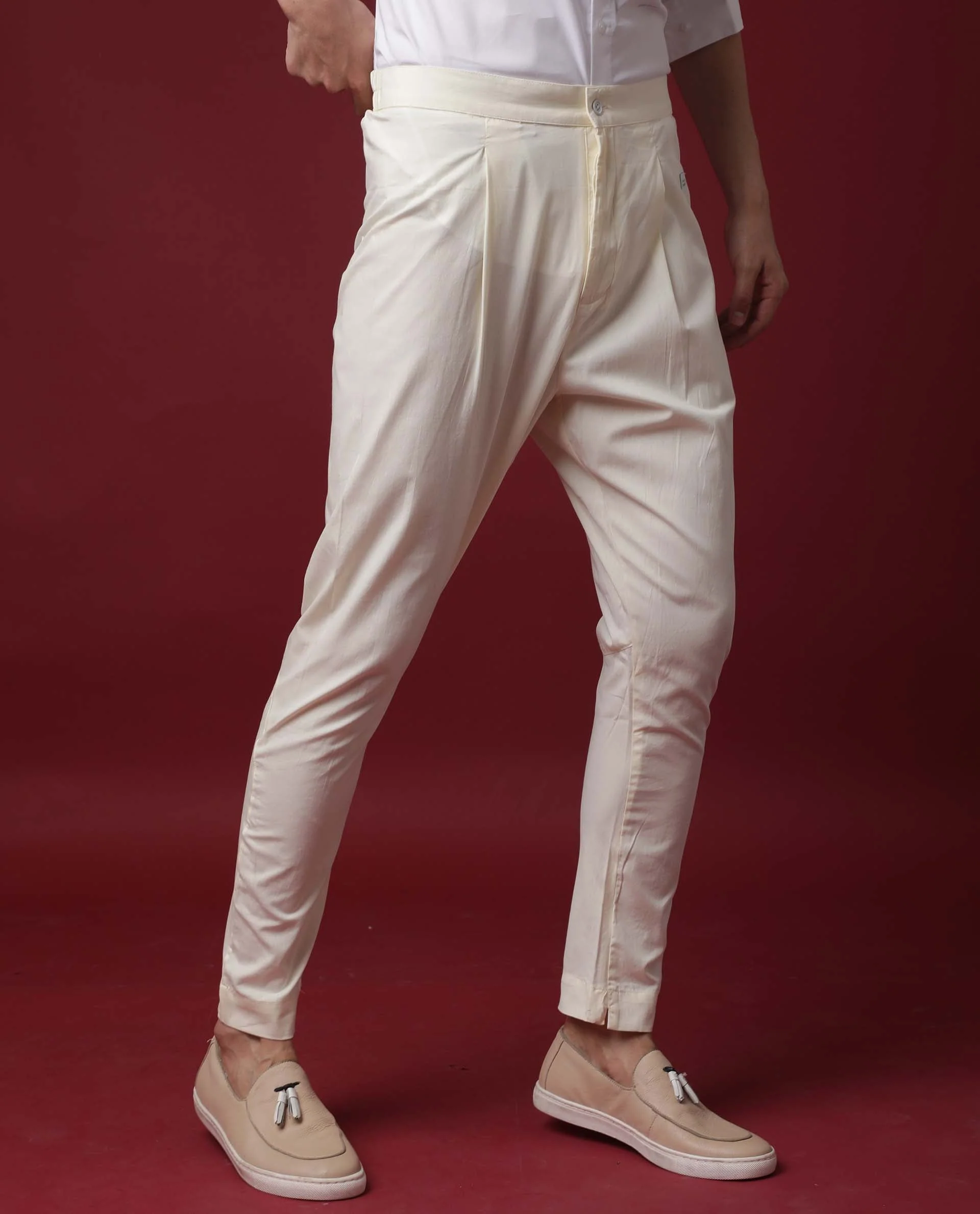 Rare Rabbit Men's Pajama-3 Off White Viscose Plain Slim Fit Pajama
