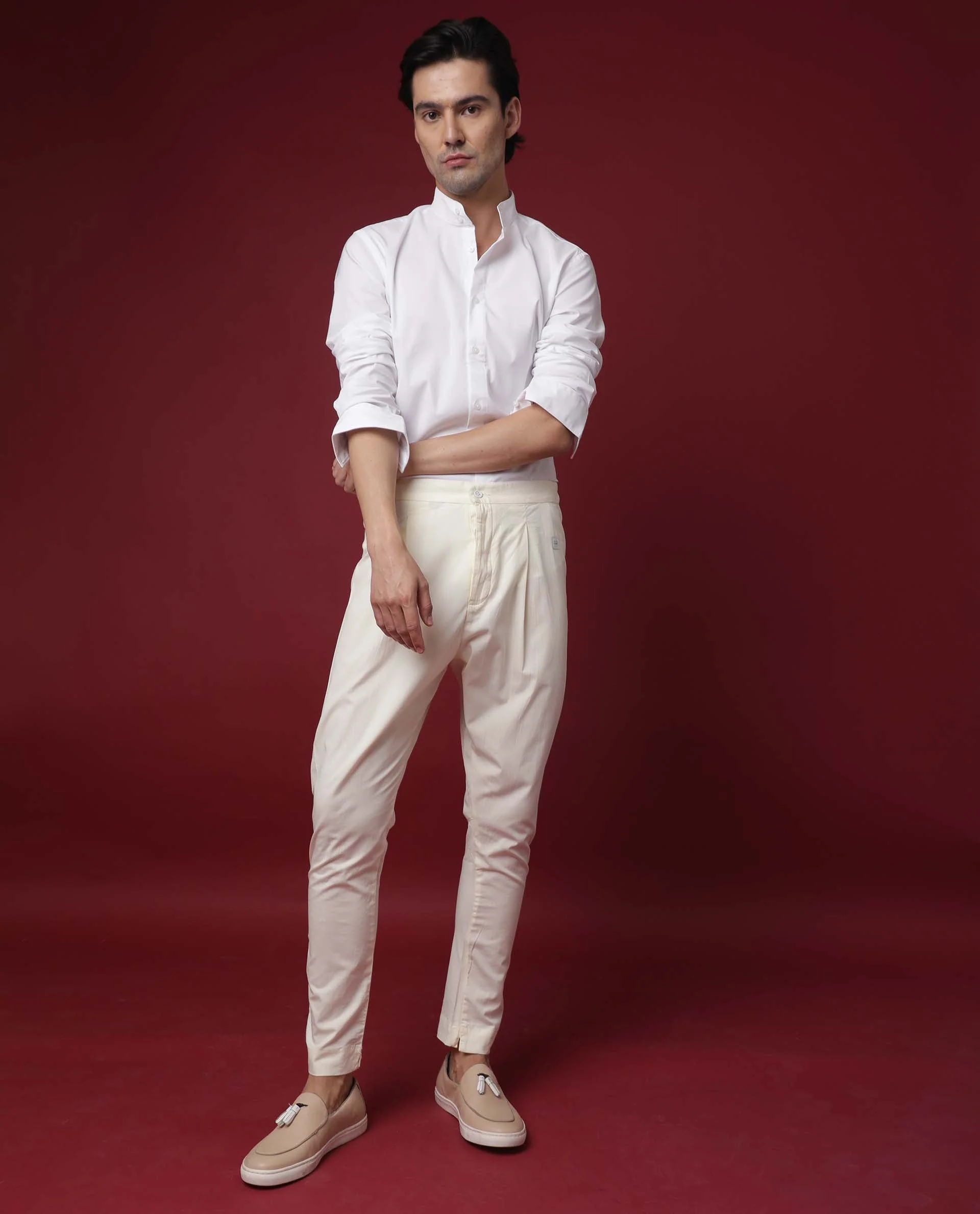 Rare Rabbit Men's Pajama-3 Off White Viscose Plain Slim Fit Pajama - Image 2