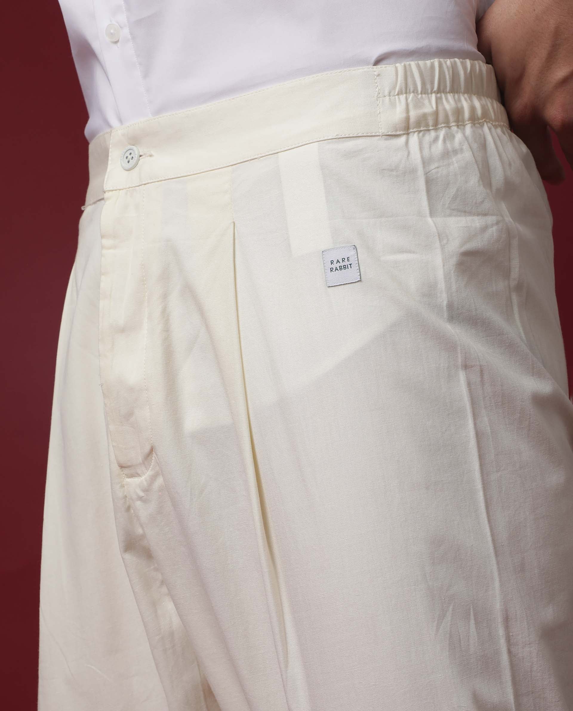 Rare Rabbit Men's Pajama-3 Off White Viscose Plain Slim Fit Pajama - Image 3