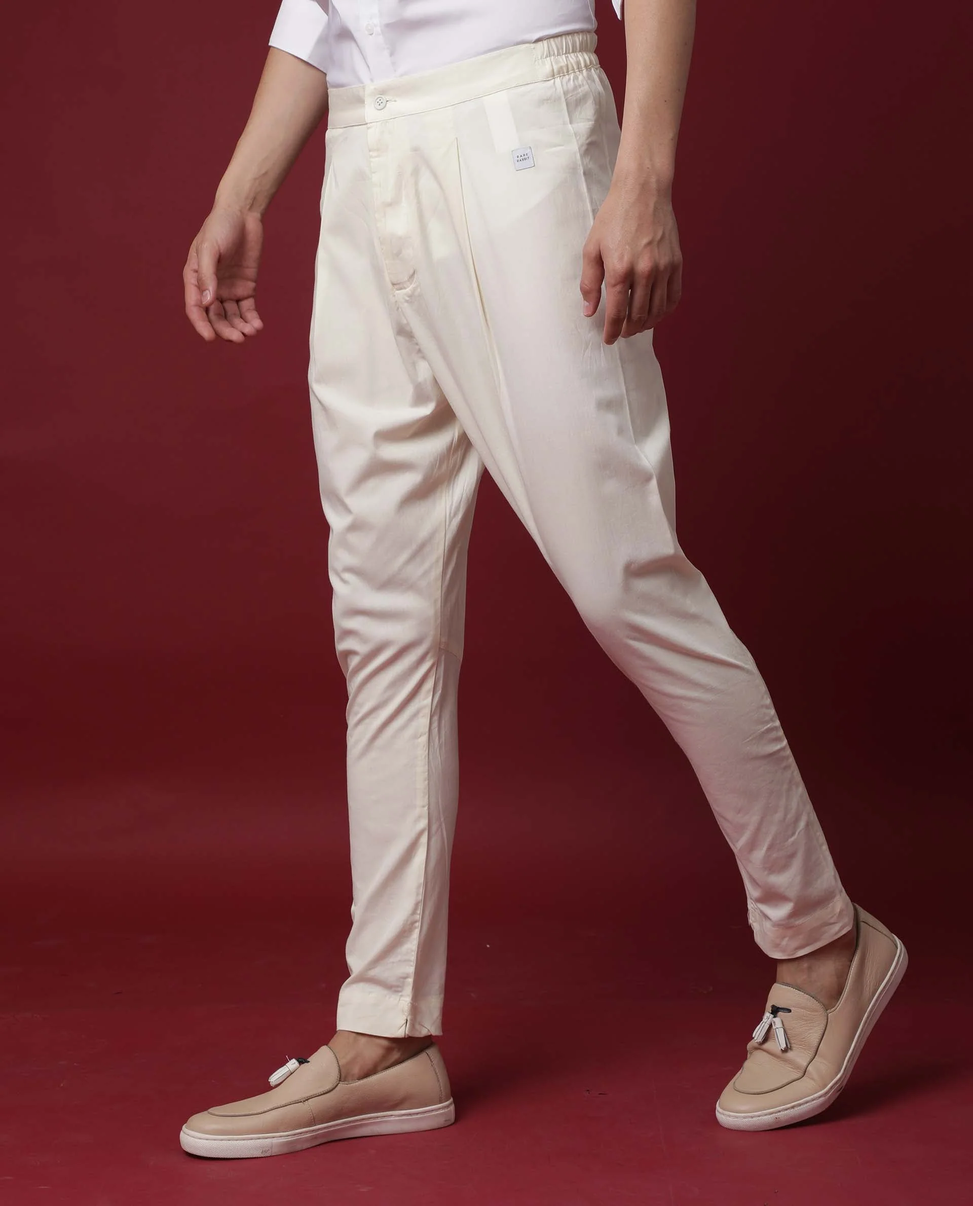 Rare Rabbit Men's Pajama-3 Off White Viscose Plain Slim Fit Pajama - Image 4