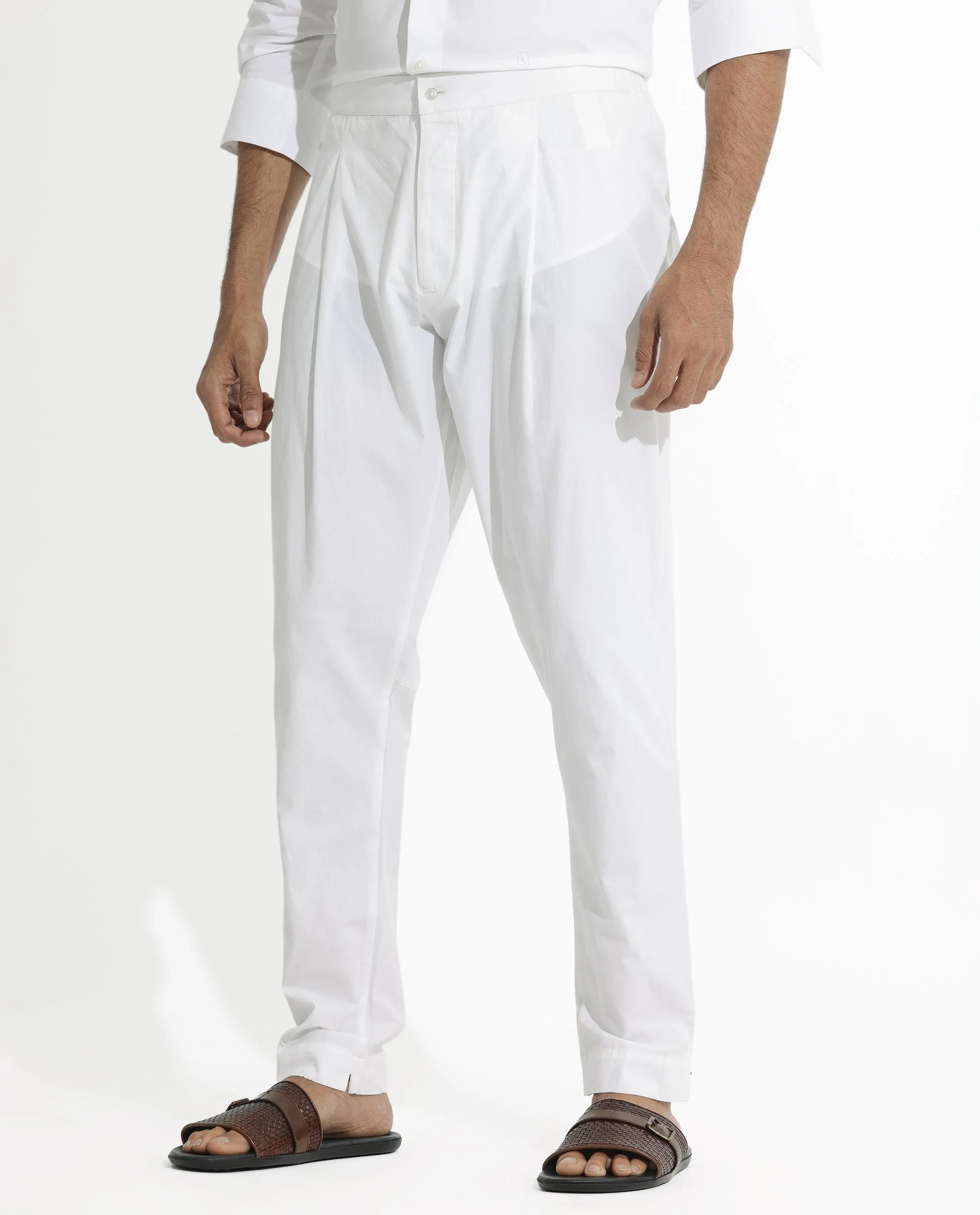 Rare Rabbit Men's Pajama-3 White Viscose Plain Slim Fit Pajama - Image 2