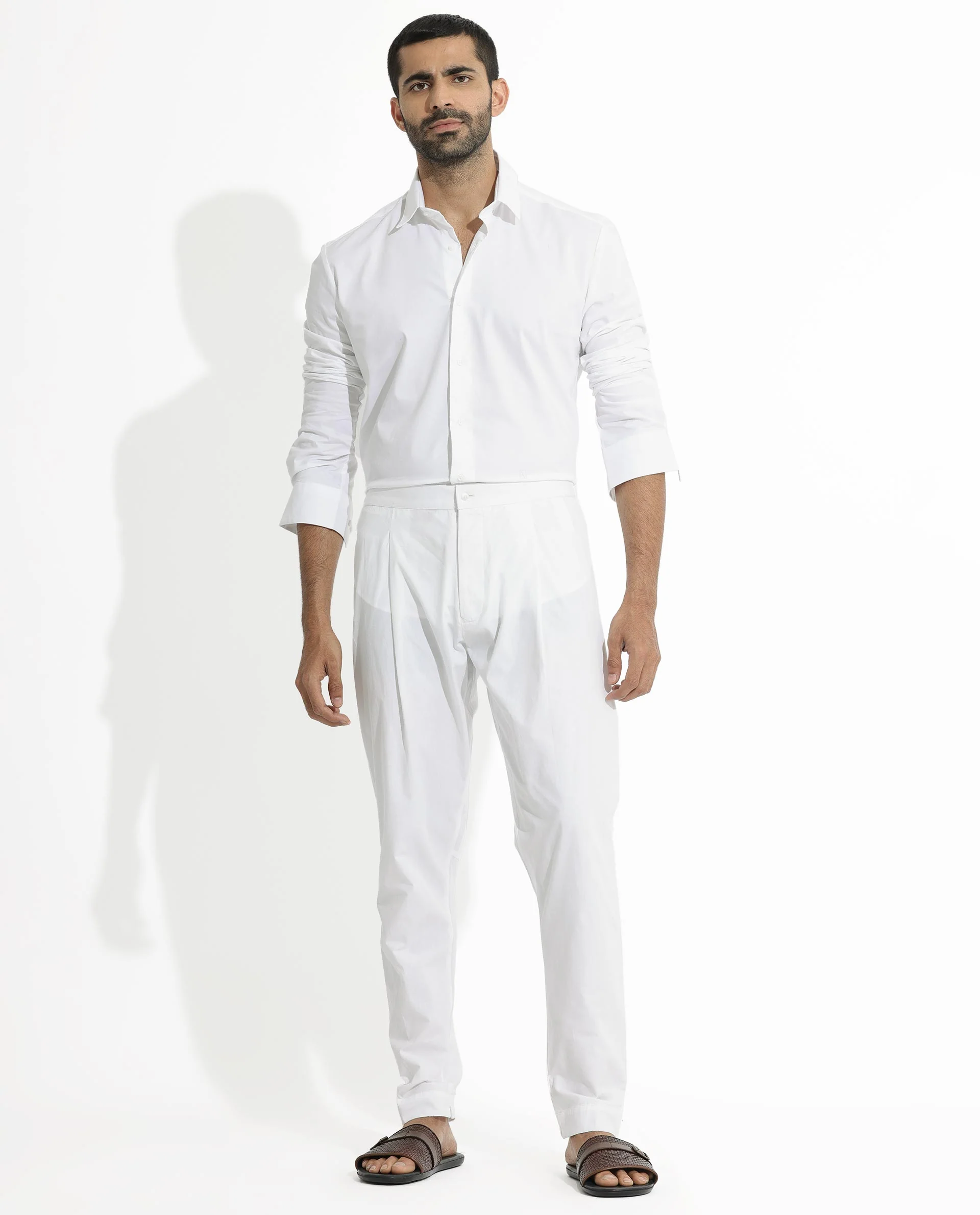 Rare Rabbit Men's Pajama-3 White Viscose Plain Slim Fit Pajama - Image 4