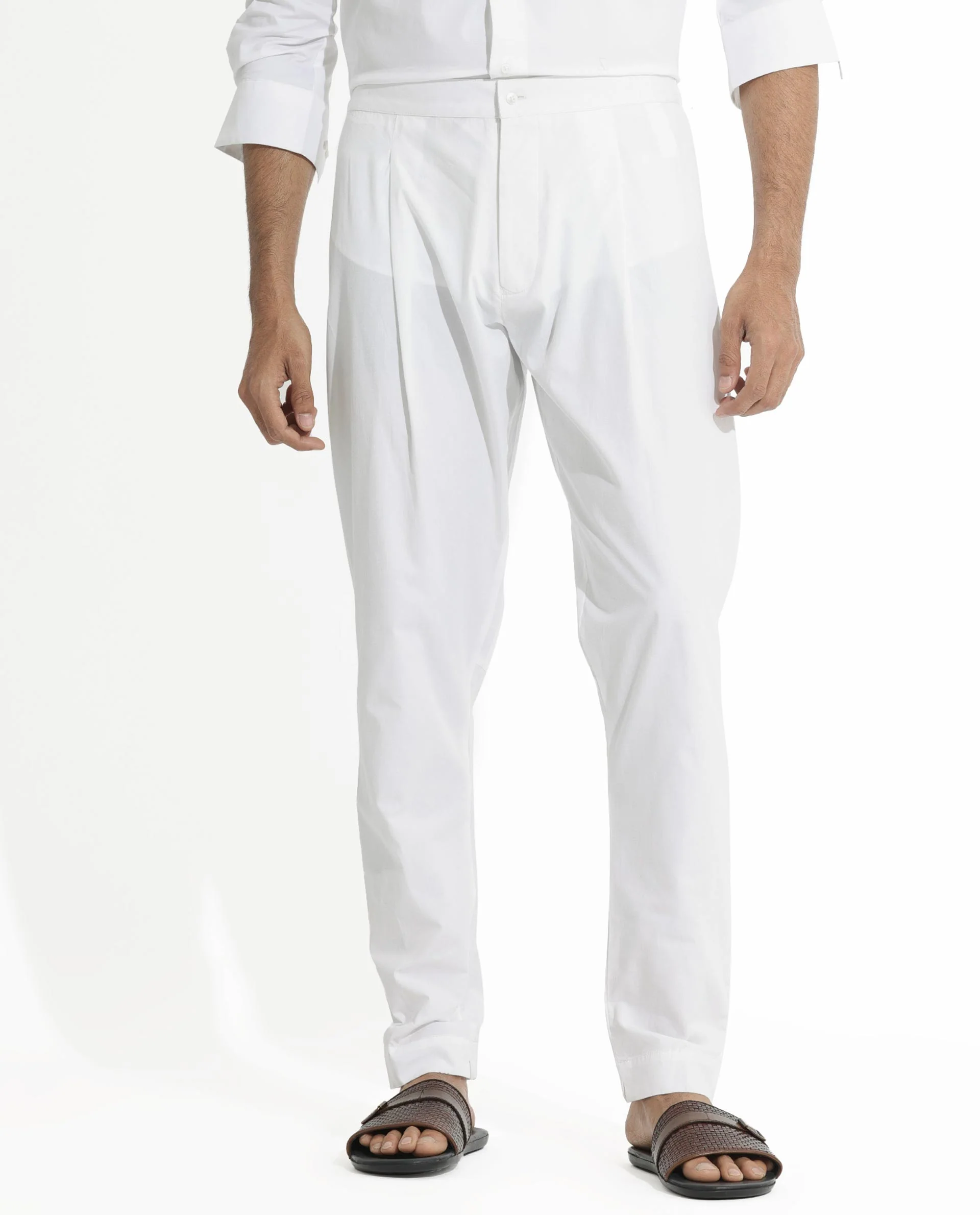 Rare Rabbit Men's Pajama-3 White Viscose Plain Slim Fit Pajama - Image 5