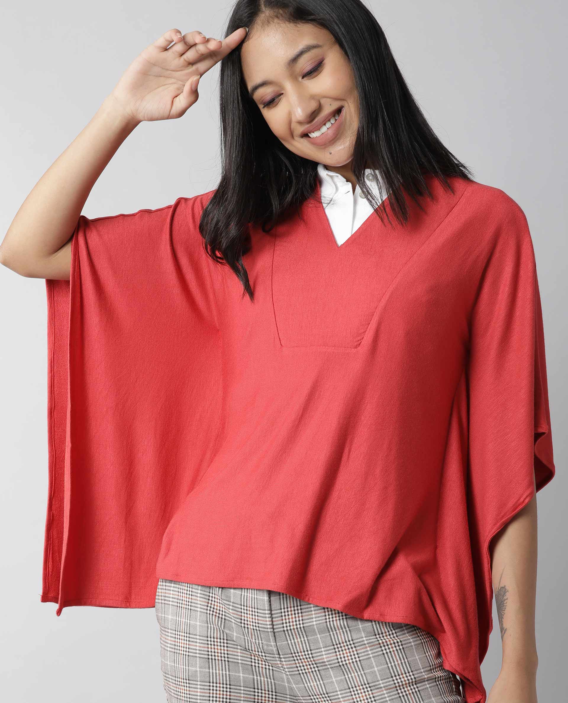 Rareism Women Pal Red Top Full Sleeves Solid - Image 9