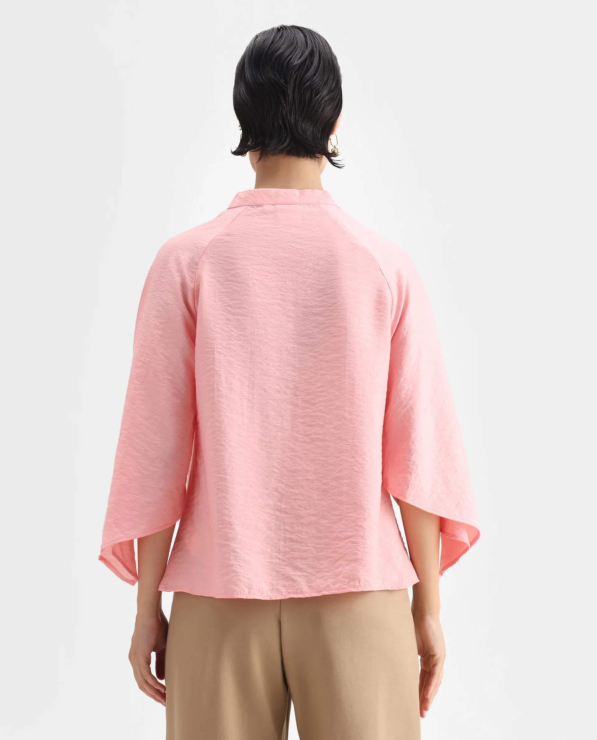 Rareism Women's Palak Light Peach Nylon Blend V-Neck Plain Raglan Sleeve Regular Fit Top - Image 7