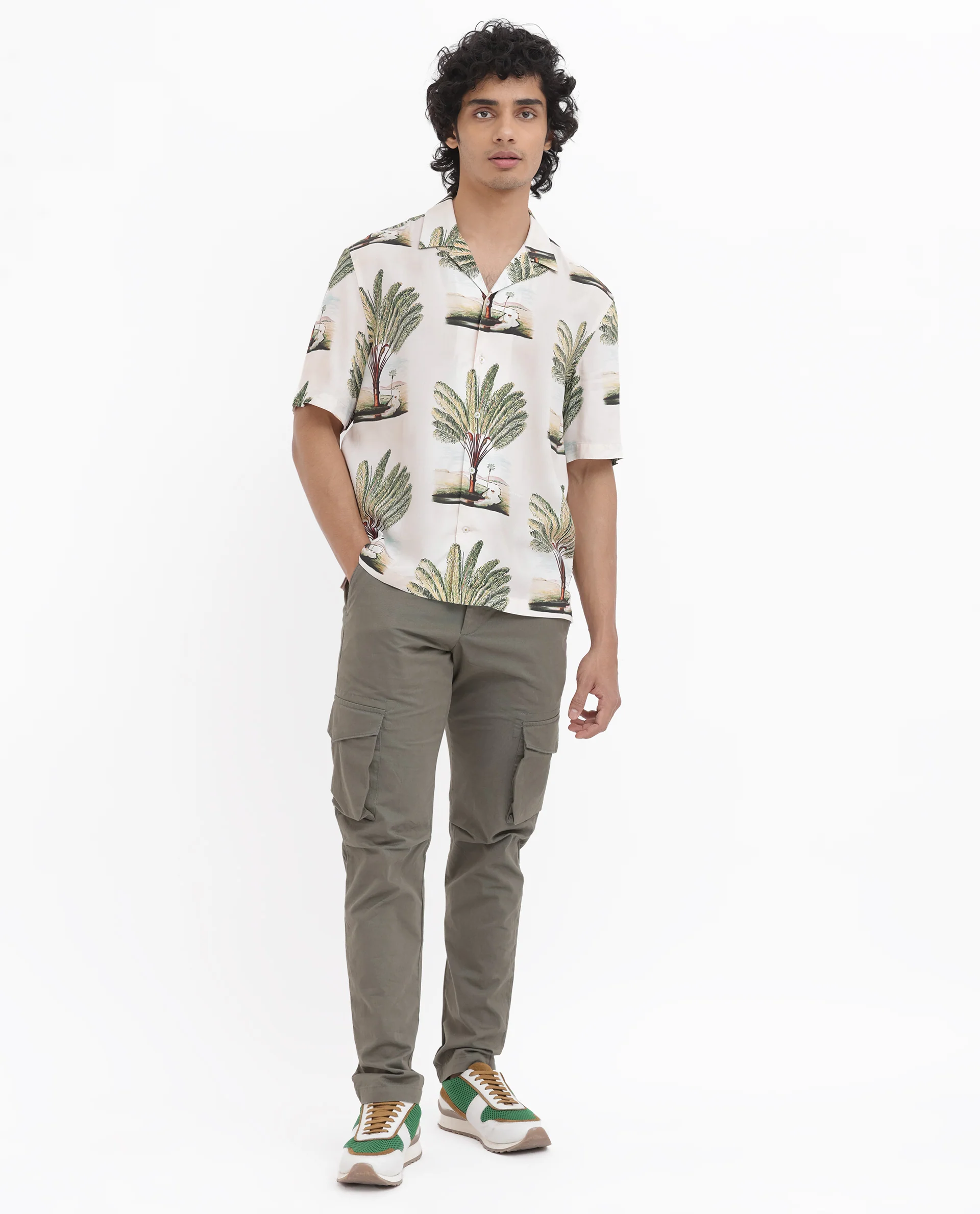 Rare Rabbit Men's Palamo Beige Viscose Tropical Print Boxy Fit Half Sleeve Cuban Collar Shirt - Image 3