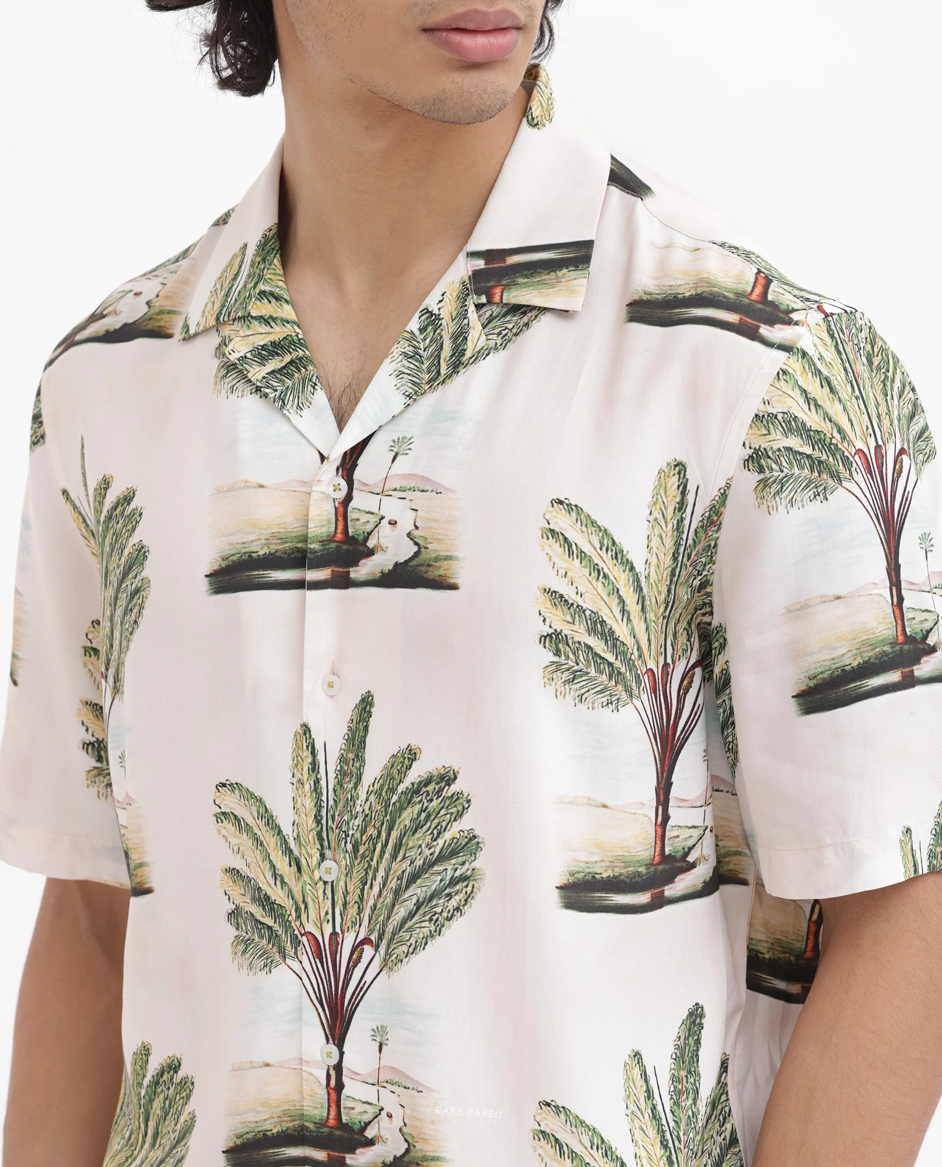 Rare Rabbit Men's Palamo Beige Viscose Tropical Print Boxy Fit Half Sleeve Cuban Collar Shirt - Image 5