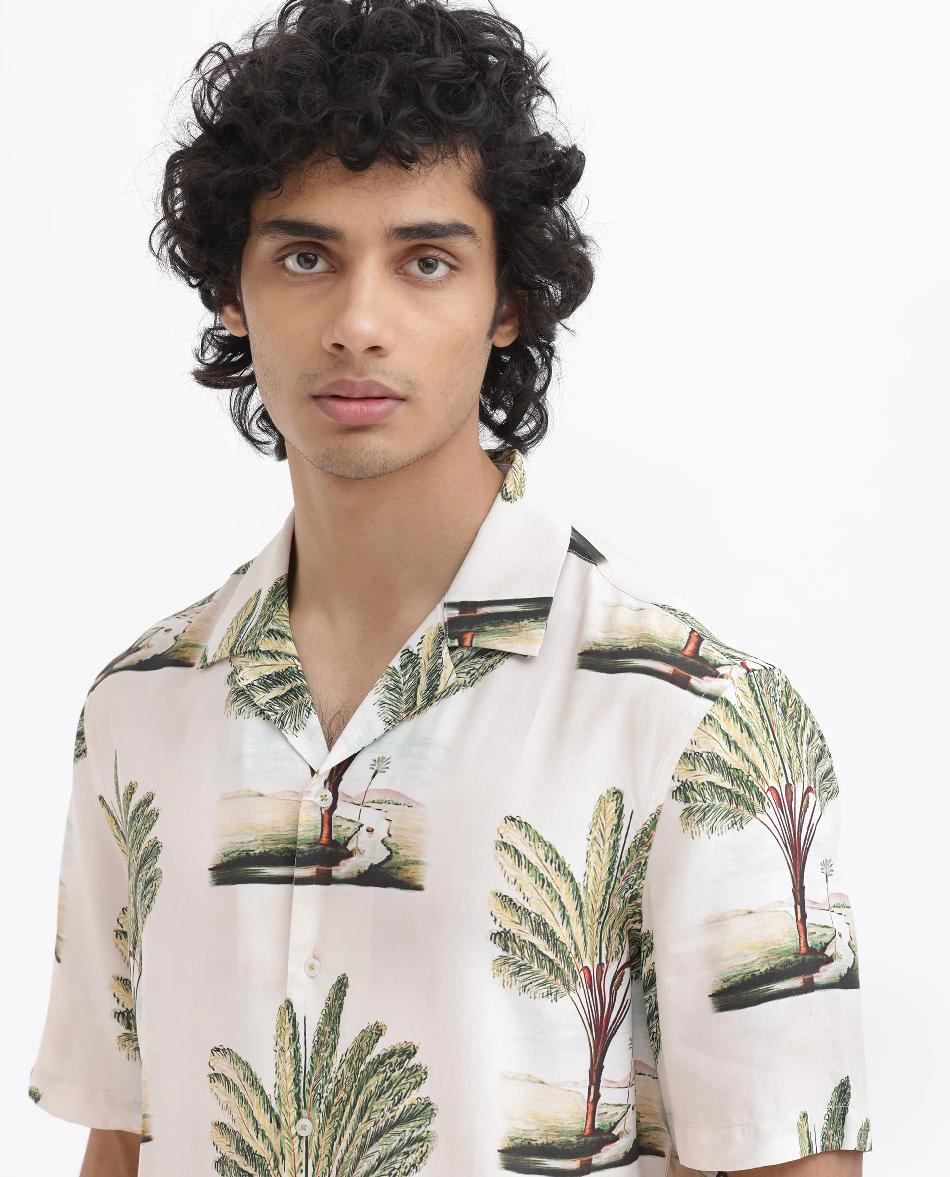 Rare Rabbit Men's Palamo Beige Viscose Tropical Print Boxy Fit Half Sleeve Cuban Collar Shirt - Image 6