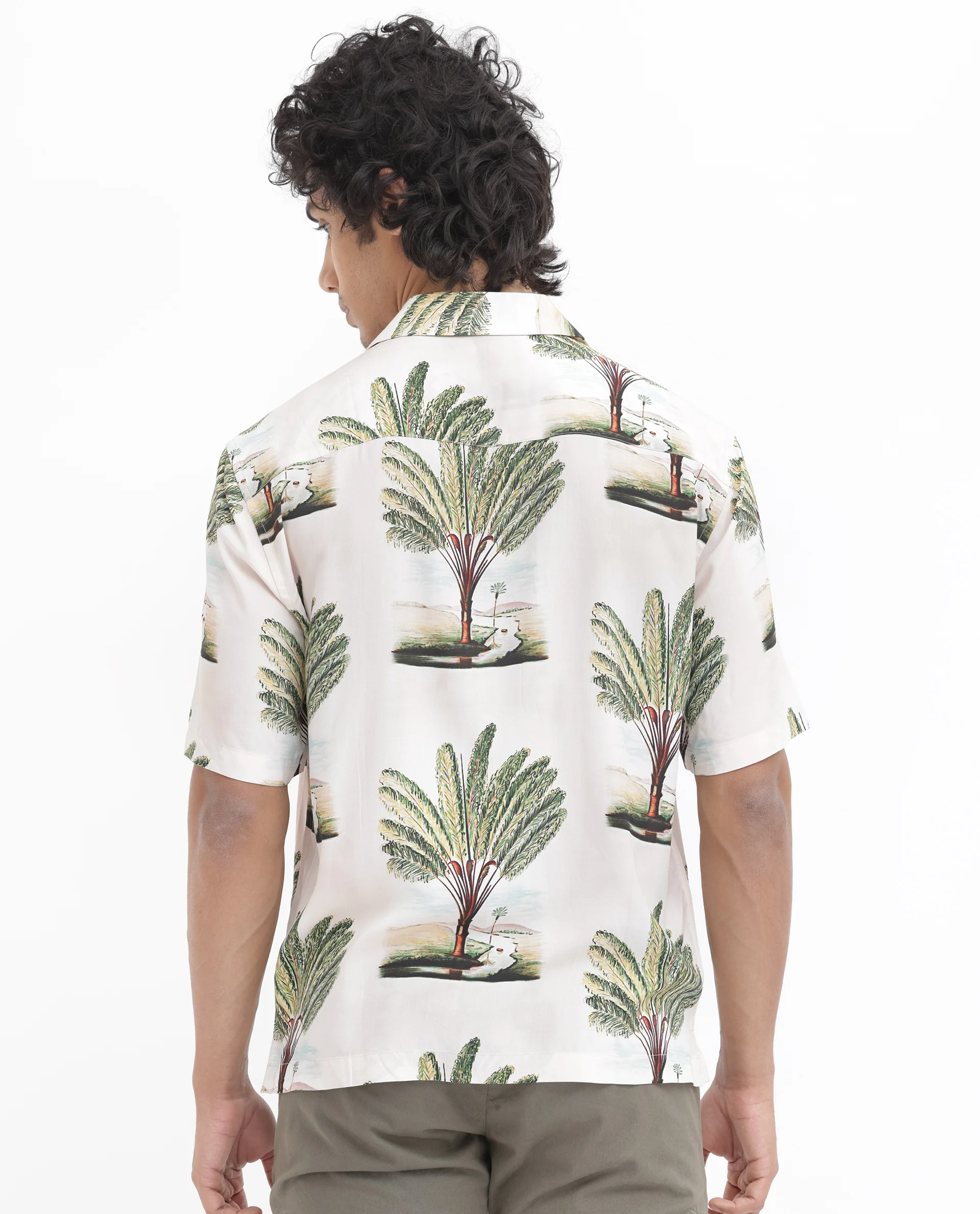 Rare Rabbit Men's Palamo Beige Viscose Tropical Print Boxy Fit Half Sleeve Cuban Collar Shirt - Image 9