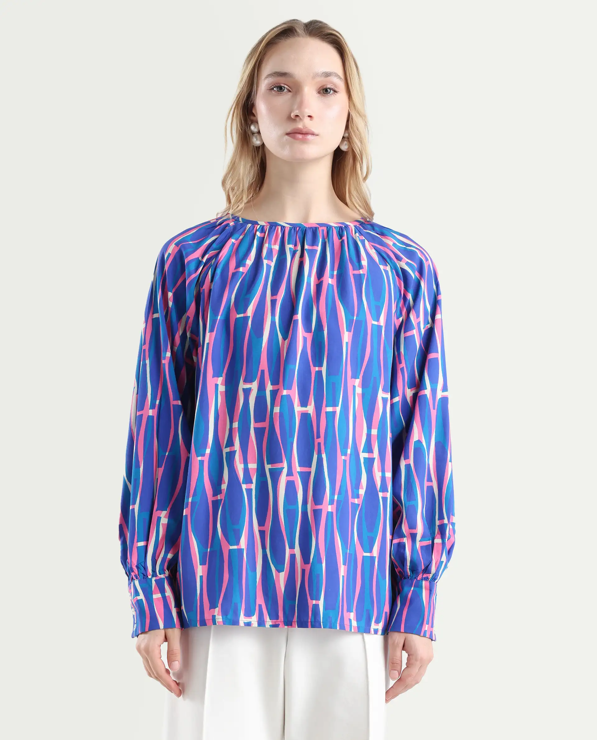 Rareism Women's Palermo Multi Viscose Crew Neck Abstract Print Raglan Sleeve Regular Fit Top - Image 3