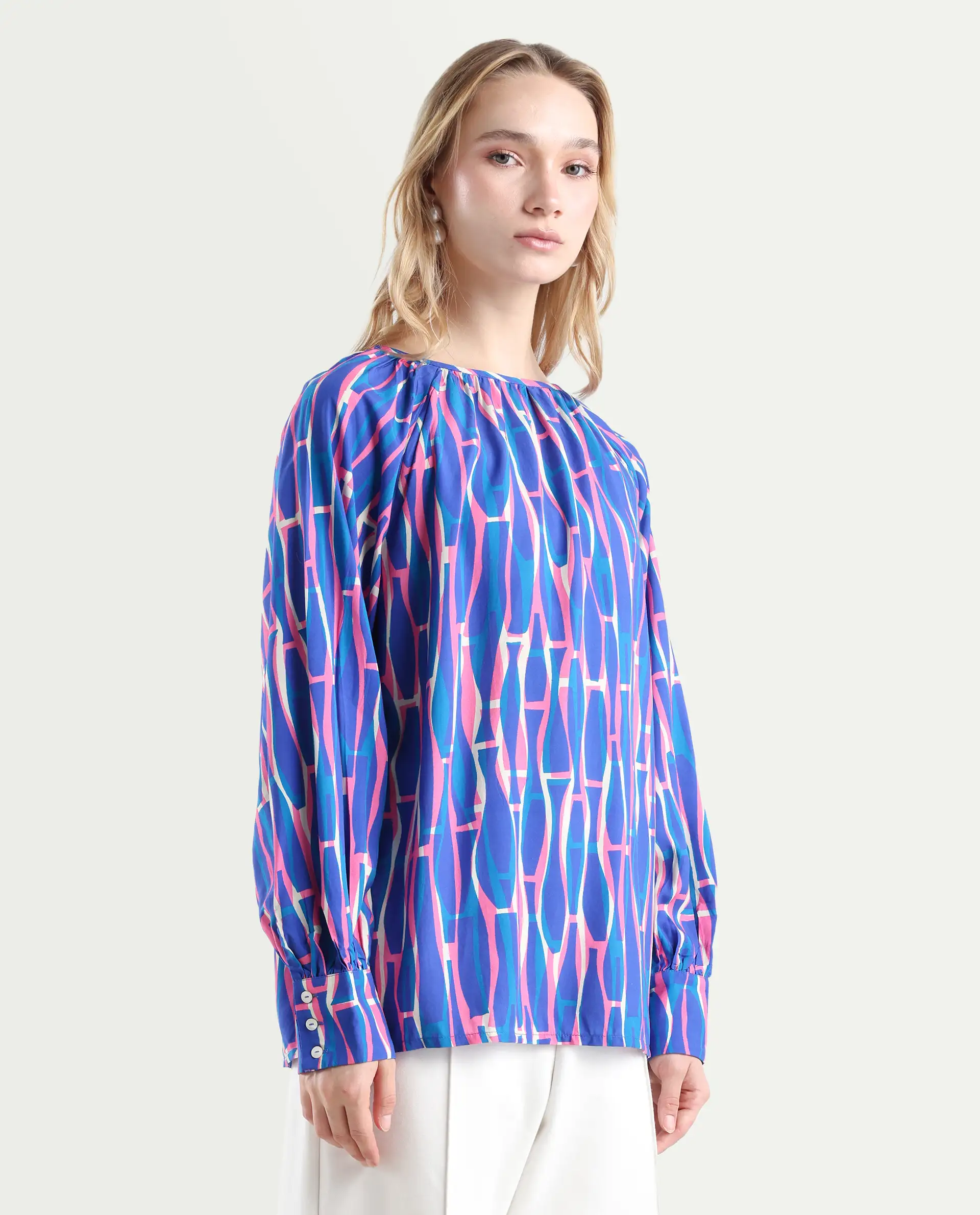 Rareism Women's Palermo Multi Viscose Crew Neck Abstract Print Raglan Sleeve Regular Fit Top - Image 7