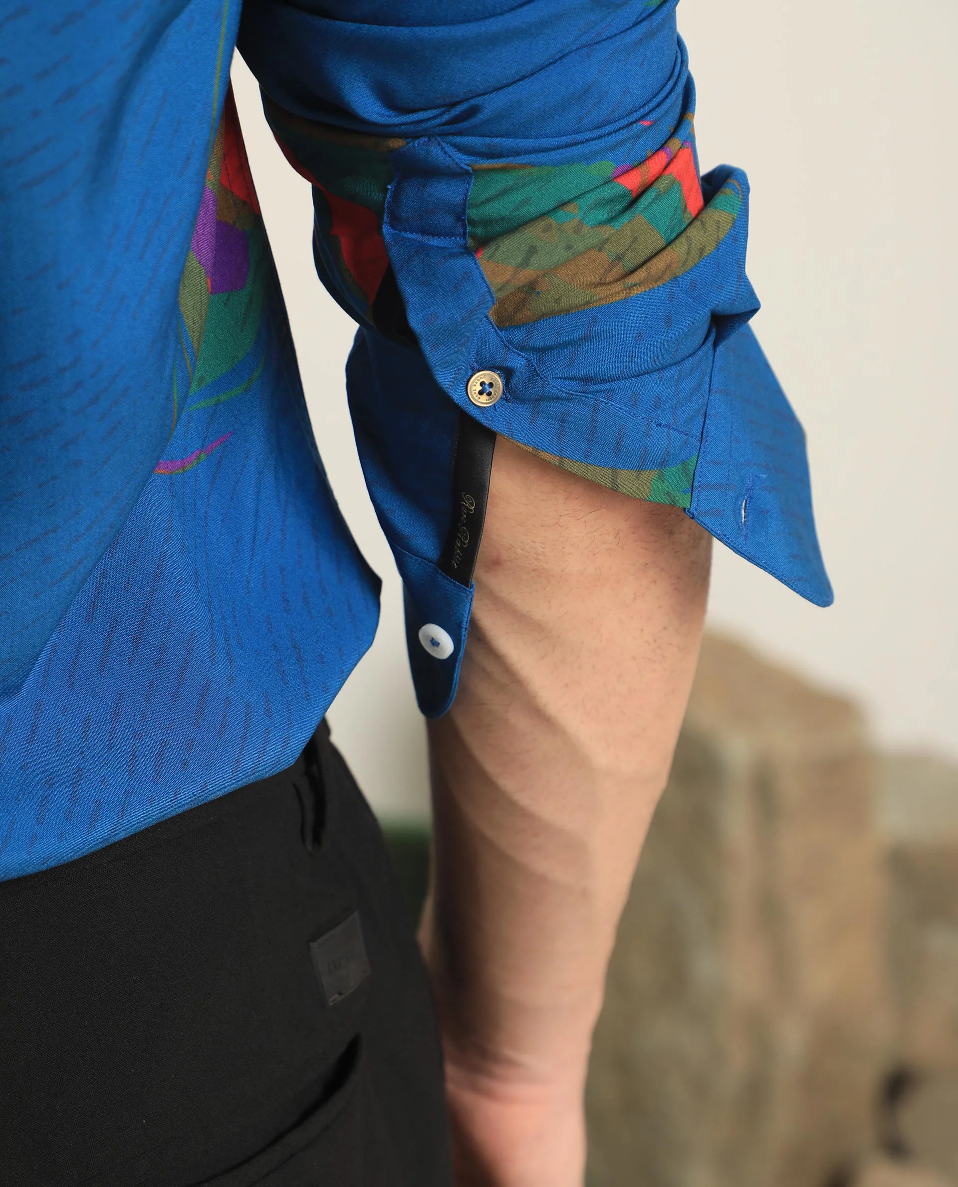 Rare Rabbit Men's Palme Blue Viscose Abstract Print Regular Fit Full Sleeve Collared Shirt - Image 4