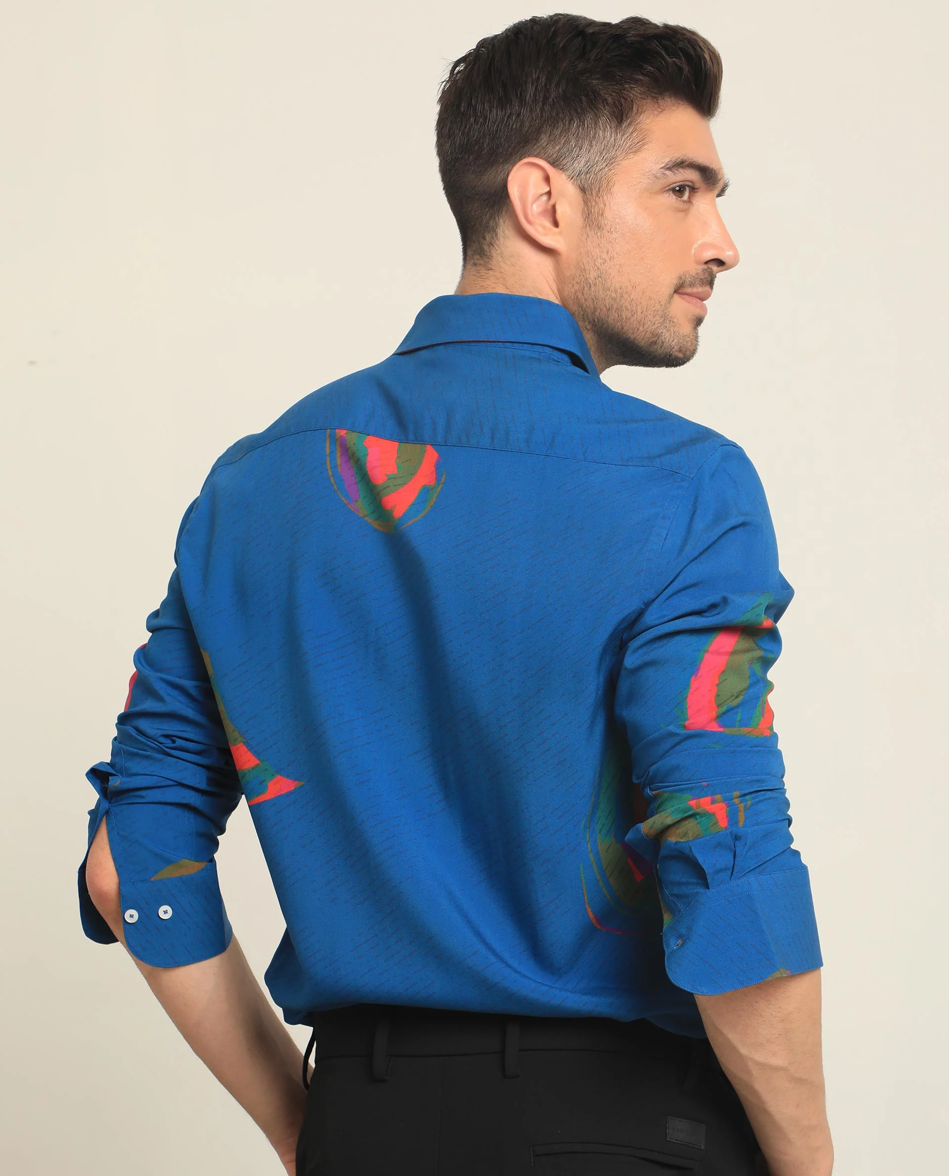 Rare Rabbit Men's Palme Blue Viscose Abstract Print Regular Fit Full Sleeve Collared Shirt - Image 6