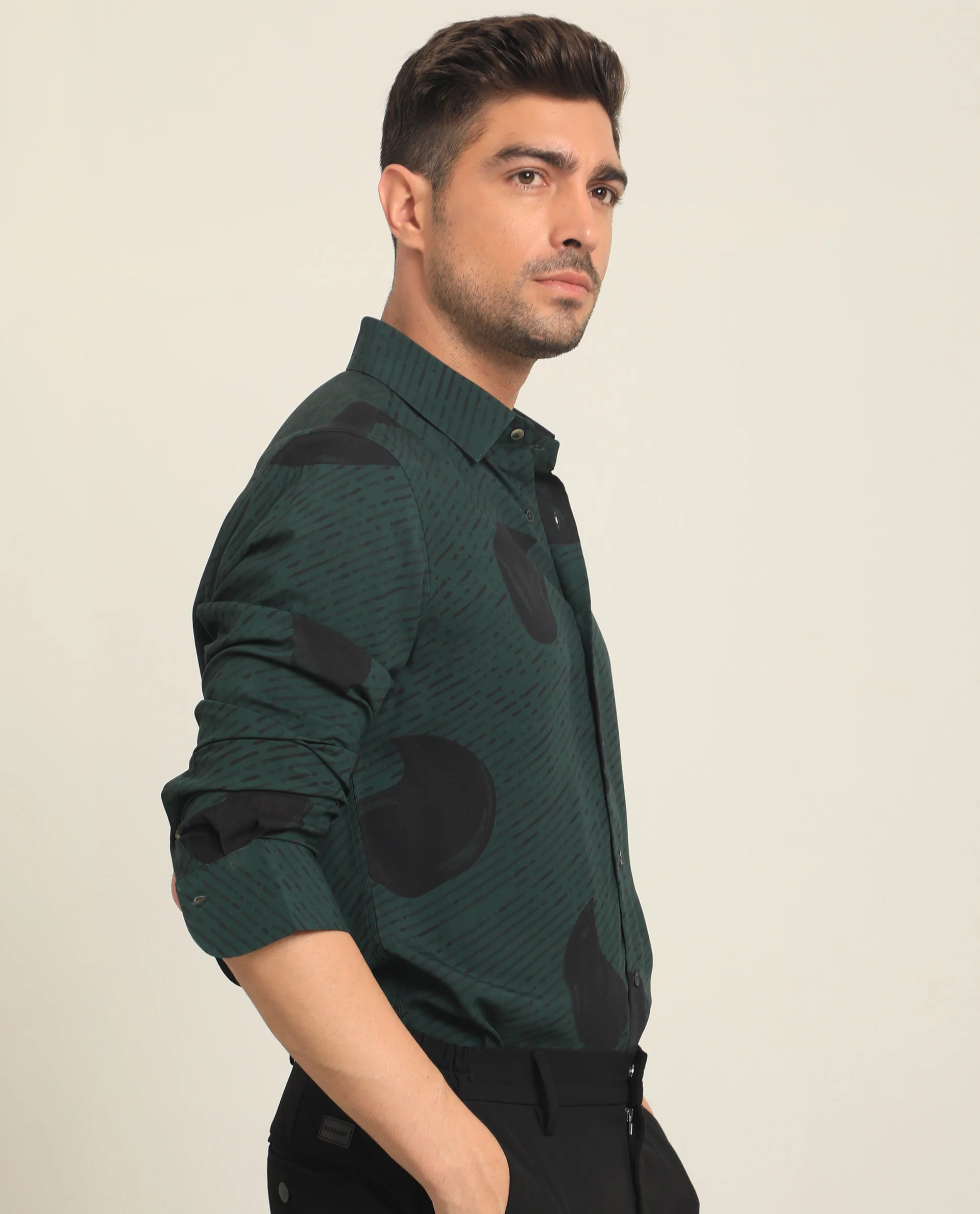 Rare Rabbit Men's Palme Dark Green Viscose Abstract Print Regular Fit Full Sleeve Collared Shirt - Image 6
