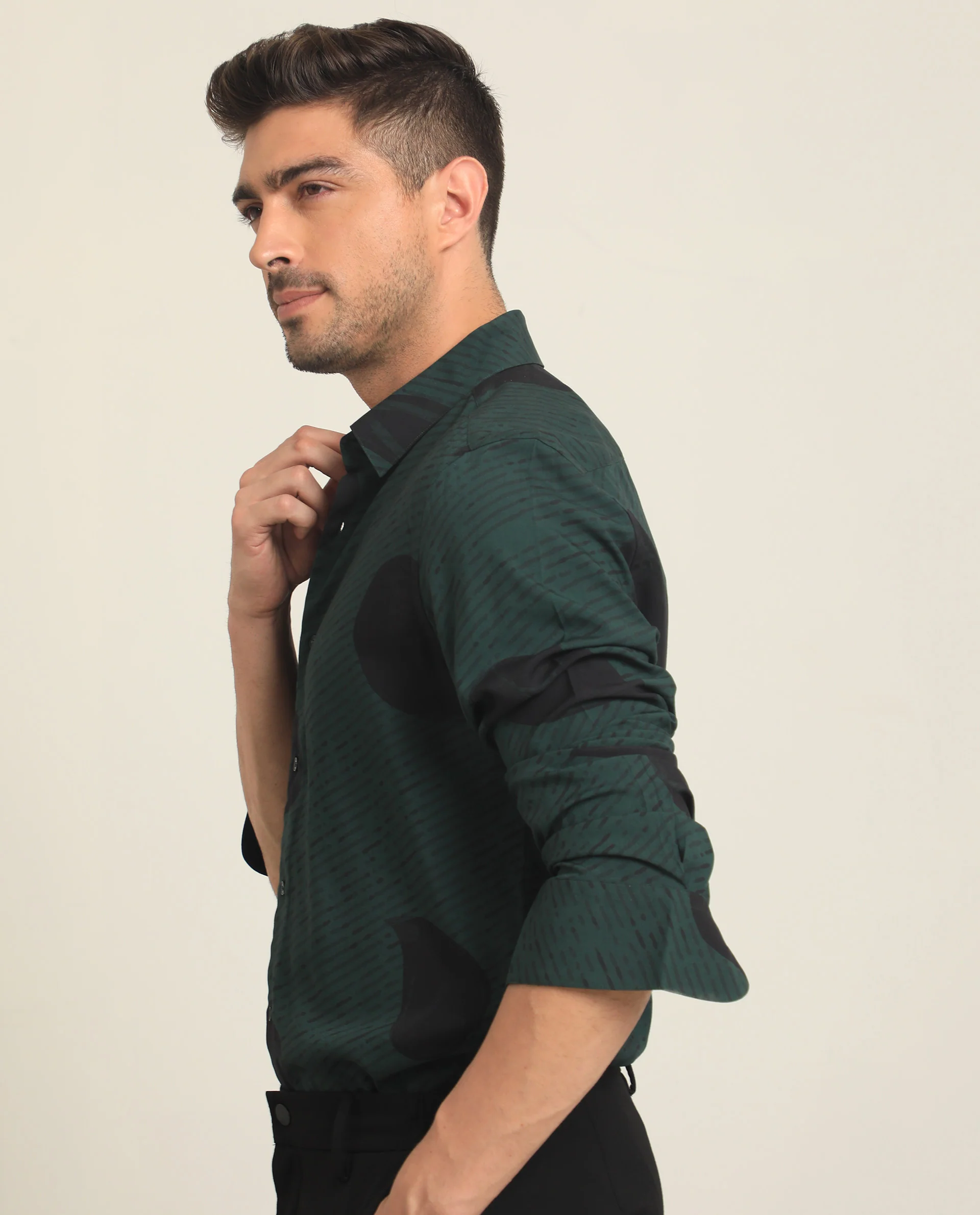 Rare Rabbit Men's Palme Dark Green Viscose Abstract Print Regular Fit Full Sleeve Collared Shirt - Image 7