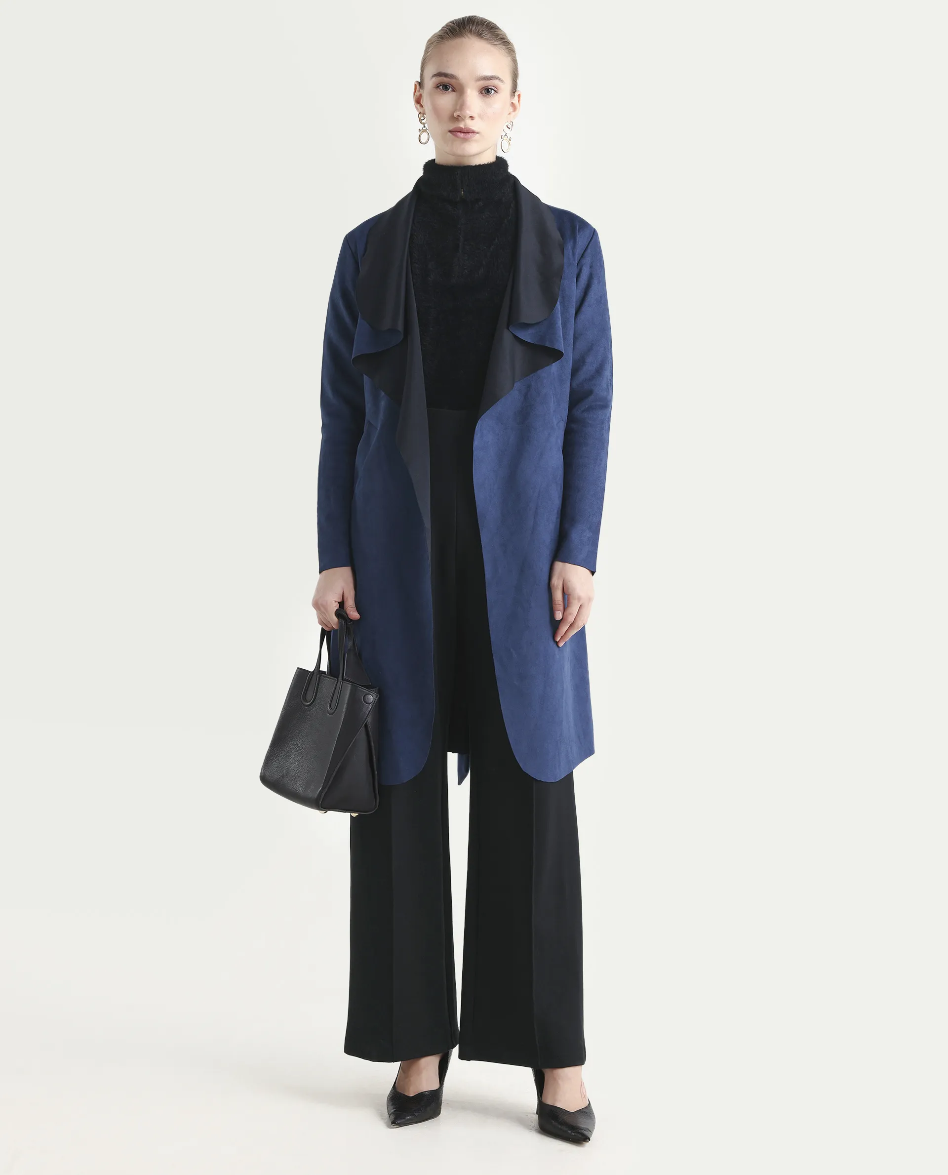 Rareism Women's Palmer-25 Navy Polyester Blend Lapel Neck Regular Fit Coat - Image 2