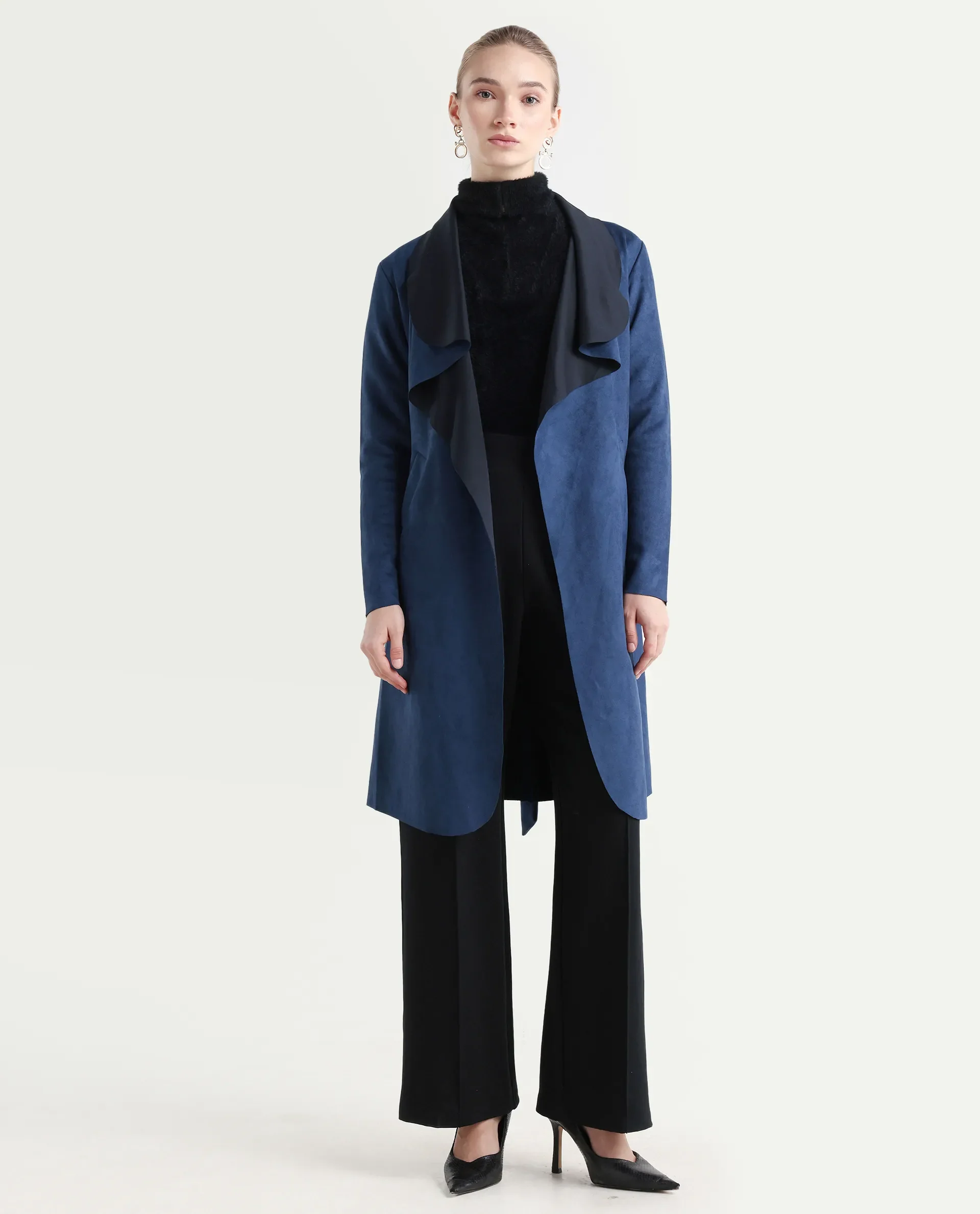 Rareism Women's Palmer-25 Navy Polyester Blend Lapel Neck Regular Fit Coat - Image 3