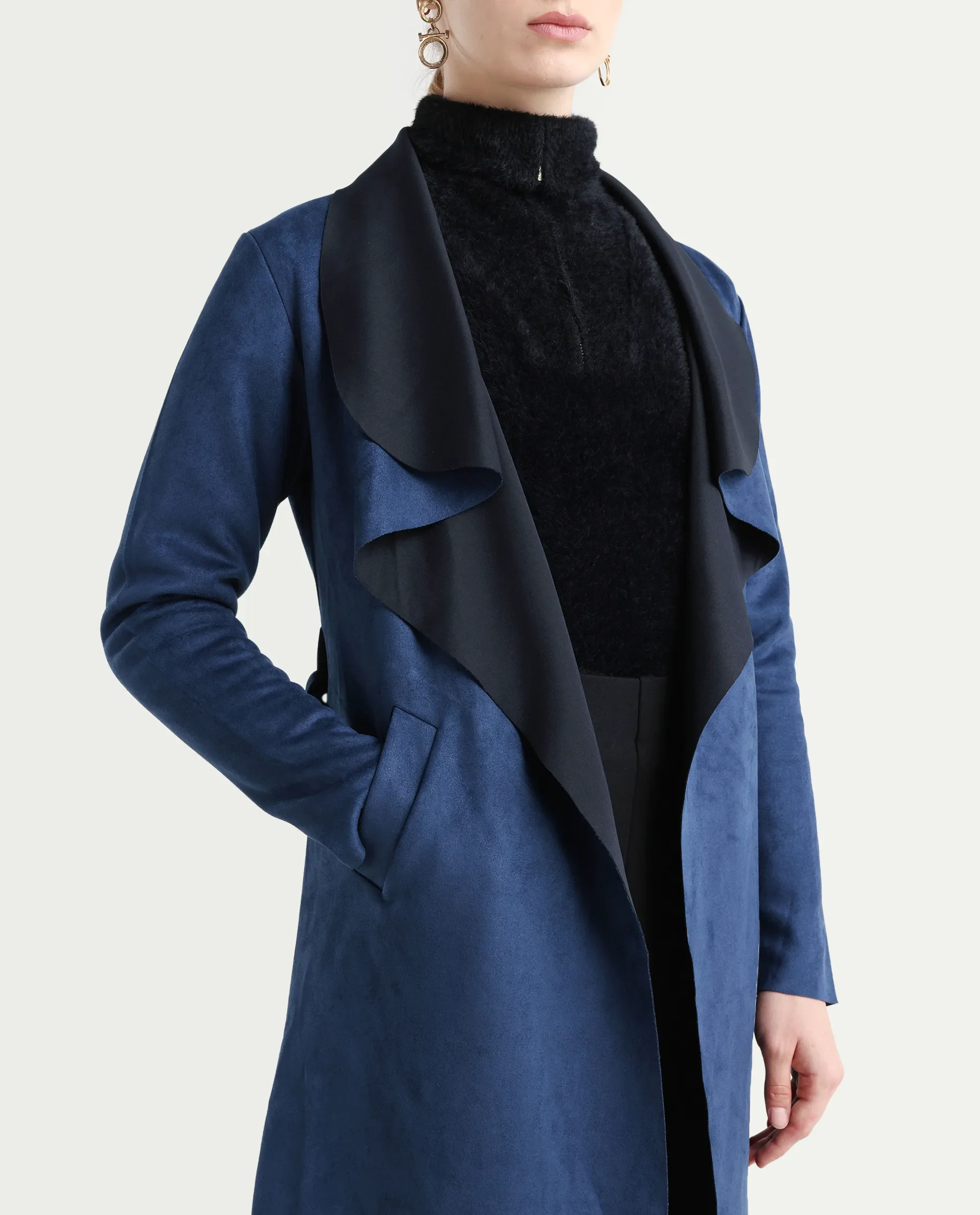 Rareism Women's Palmer-25 Navy Polyester Blend Lapel Neck Regular Fit Coat - Image 4