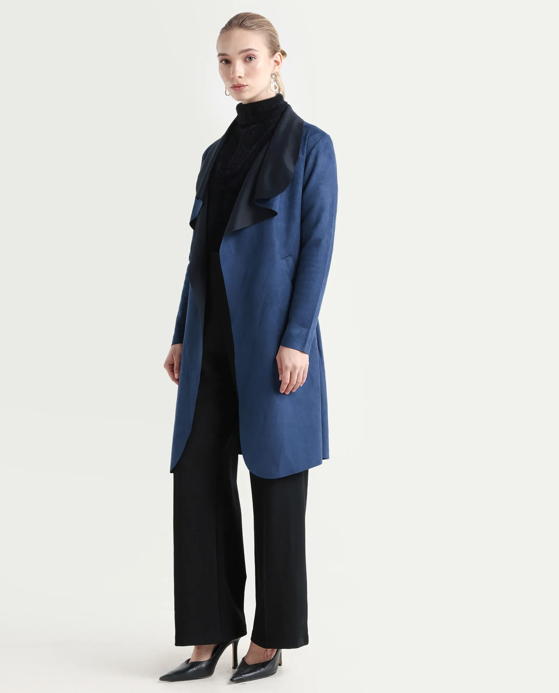 Rareism Women's Palmer-25 Navy Polyester Blend Lapel Neck Regular Fit Coat - Image 5