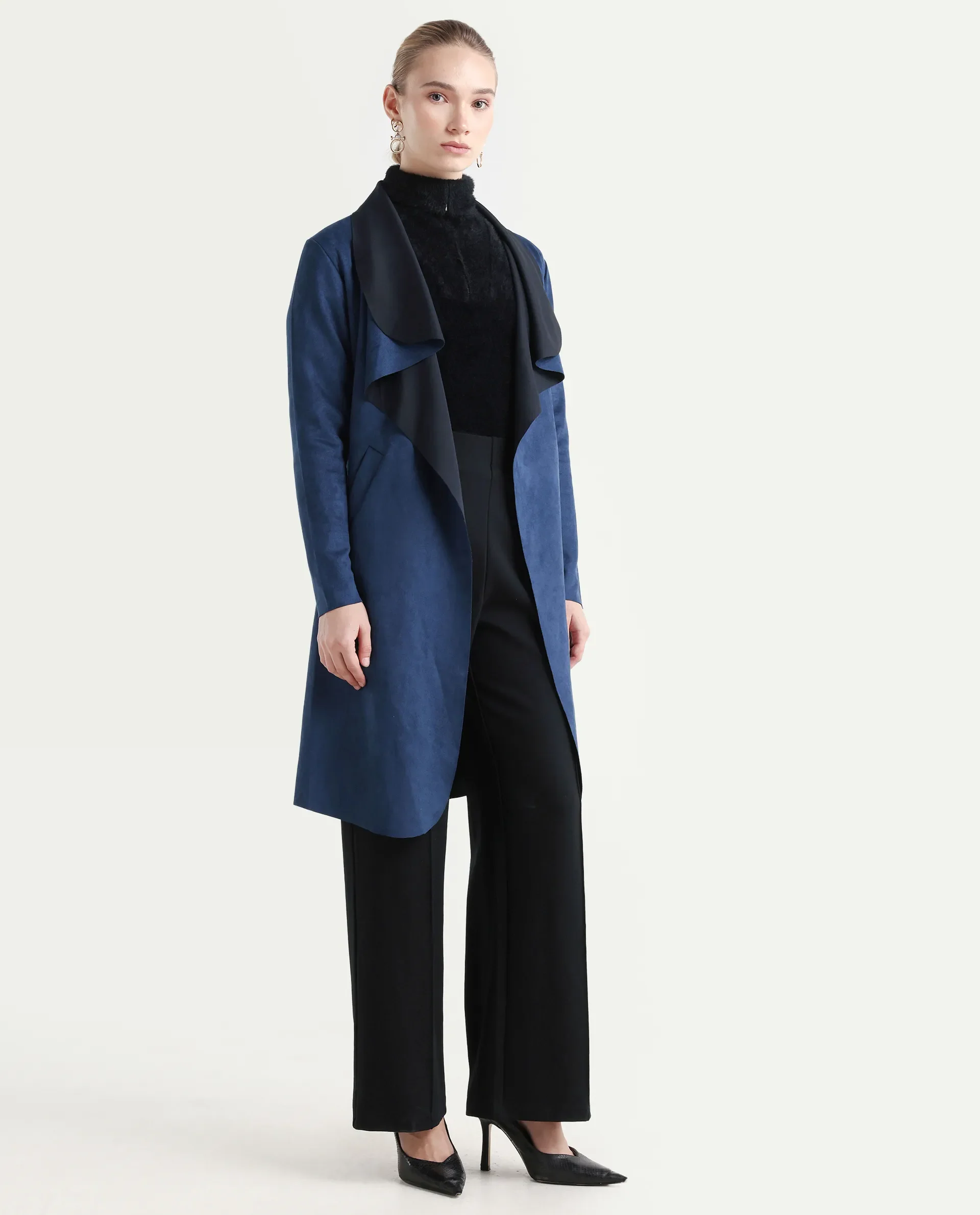 Rareism Women's Palmer-25 Navy Polyester Blend Lapel Neck Regular Fit Coat - Image 6