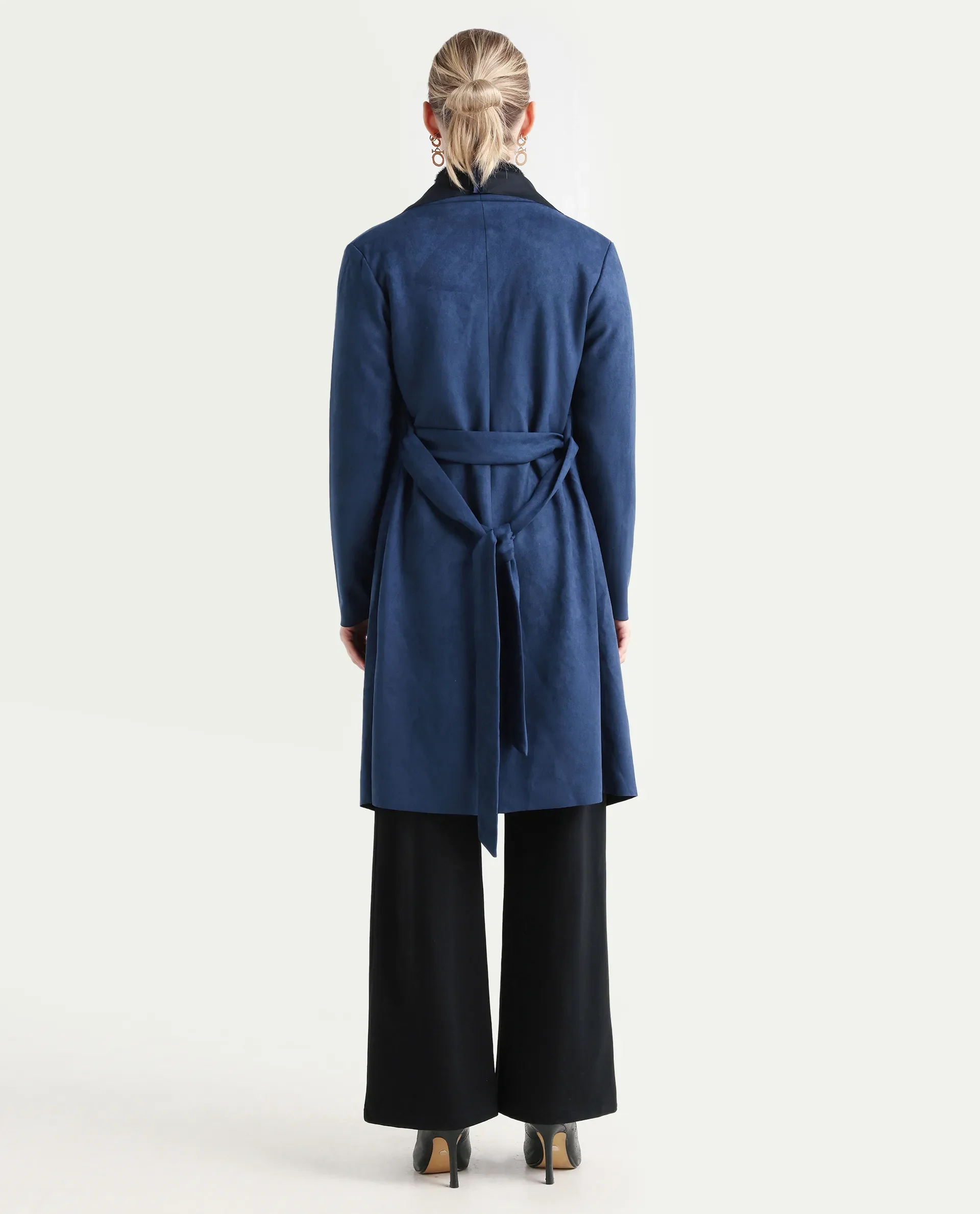 Rareism Women's Palmer-25 Navy Polyester Blend Lapel Neck Regular Fit Coat - Image 7