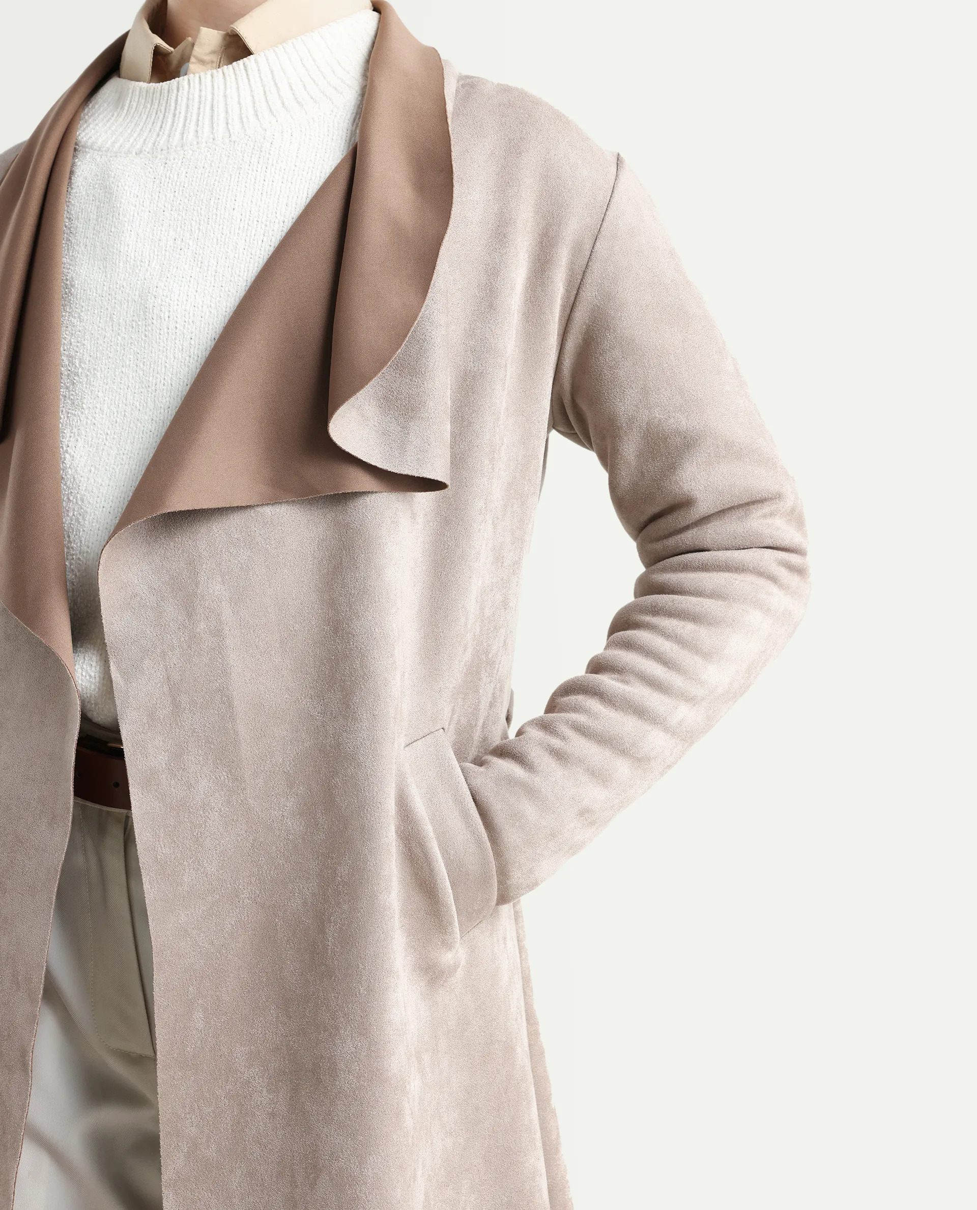 Rareism Women's Palmer-25 Off White Polyester Blend Fabric Lapel Neck Regular Fit Coat - Image 4