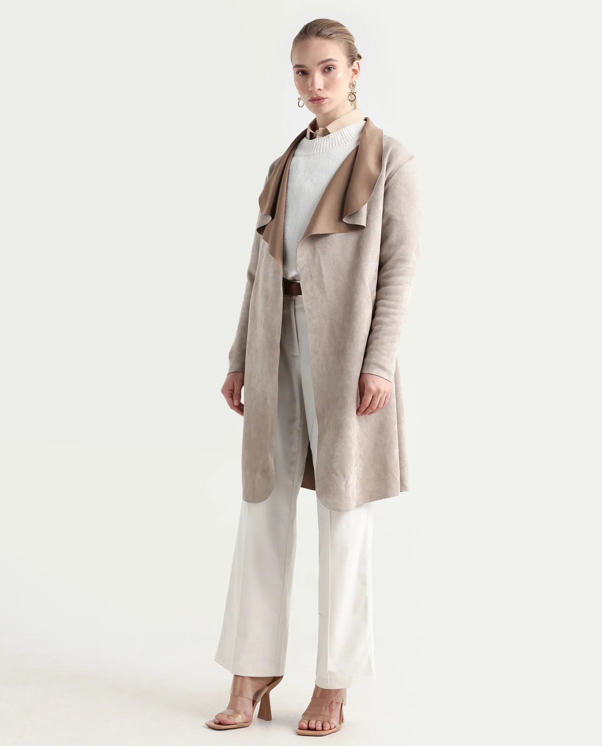 Rareism Women's Palmer-25 Off White Polyester Blend Fabric Lapel Neck Regular Fit Coat - Image 5