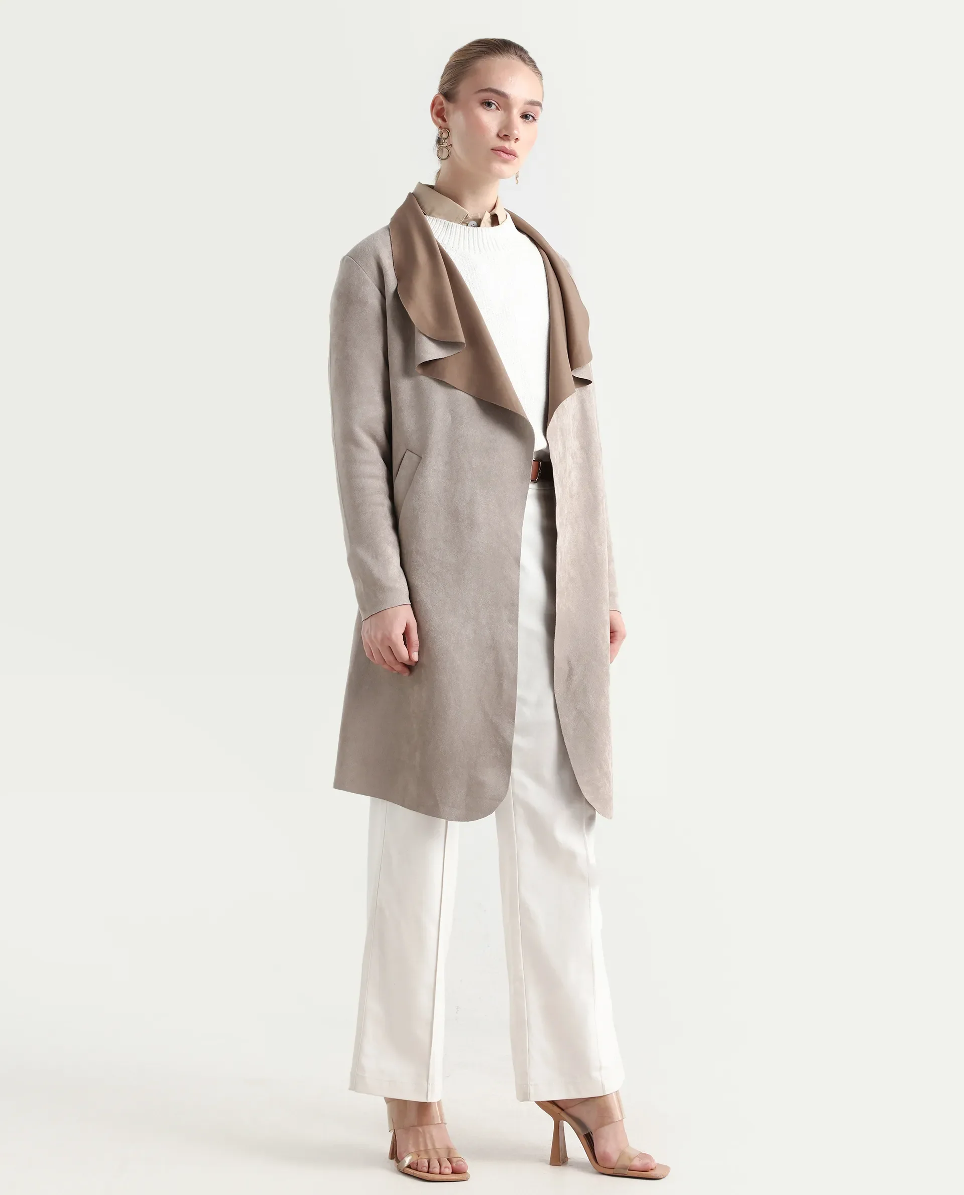 Rareism Women's Palmer-25 Off White Polyester Blend Fabric Lapel Neck Regular Fit Coat - Image 6