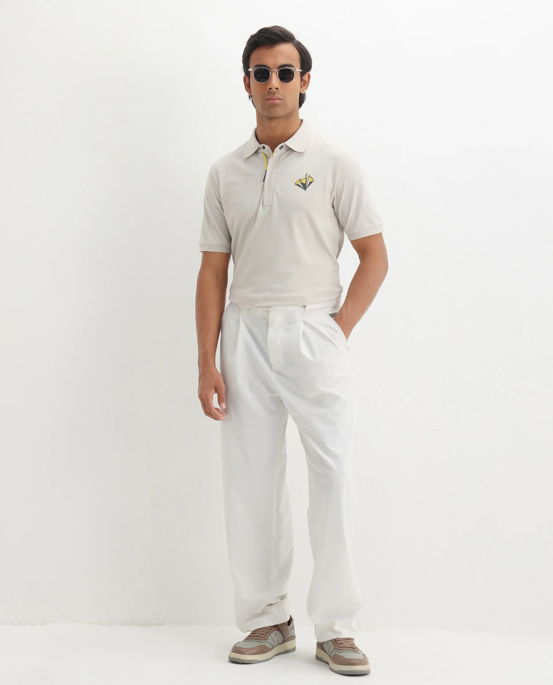 Rare Rabbit Men's Palmer Beige Cotton Plain Regular Fit Half Sleeve Polo - Image 2