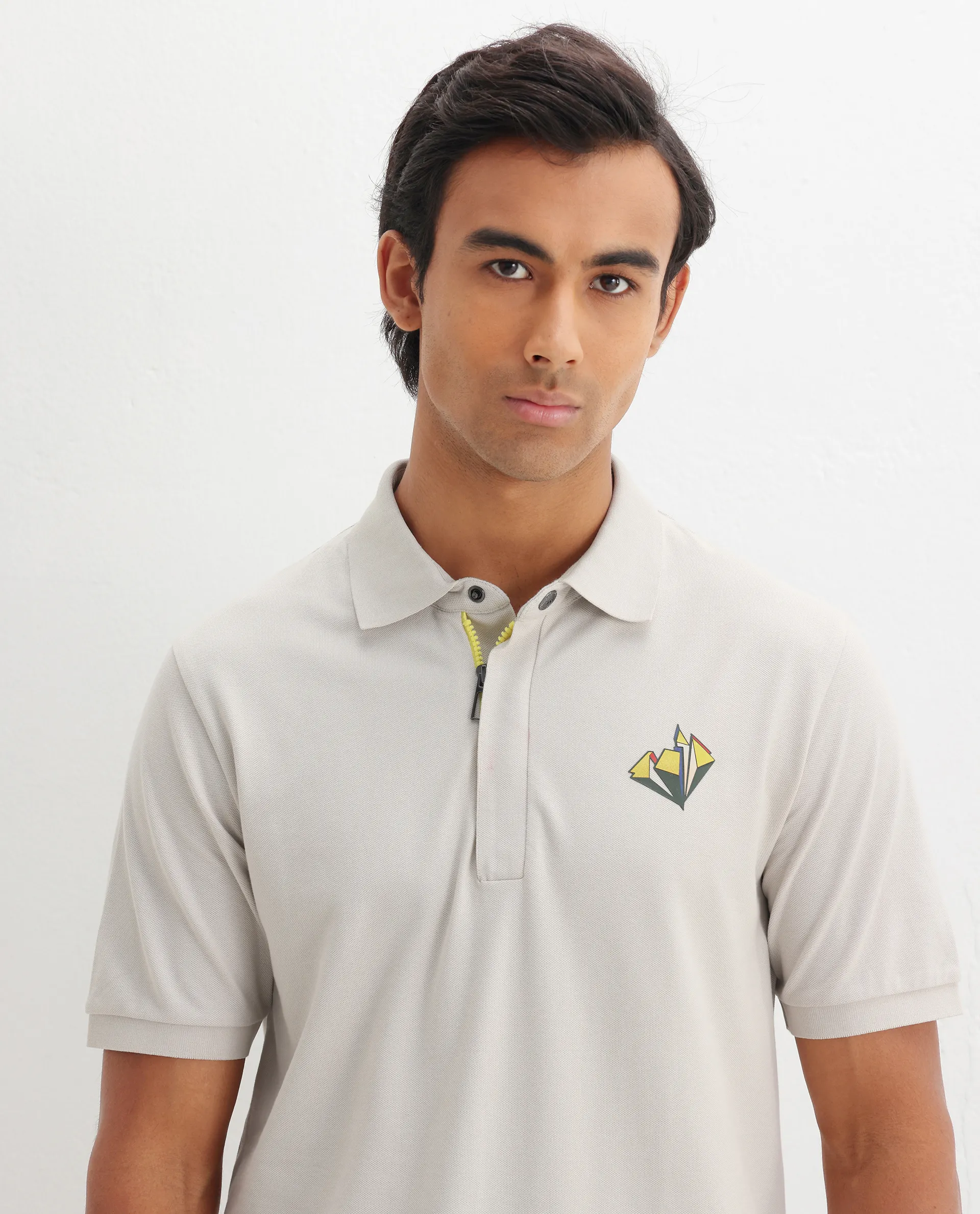 Rare Rabbit Men's Palmer Beige Cotton Plain Regular Fit Half Sleeve Polo - Image 4