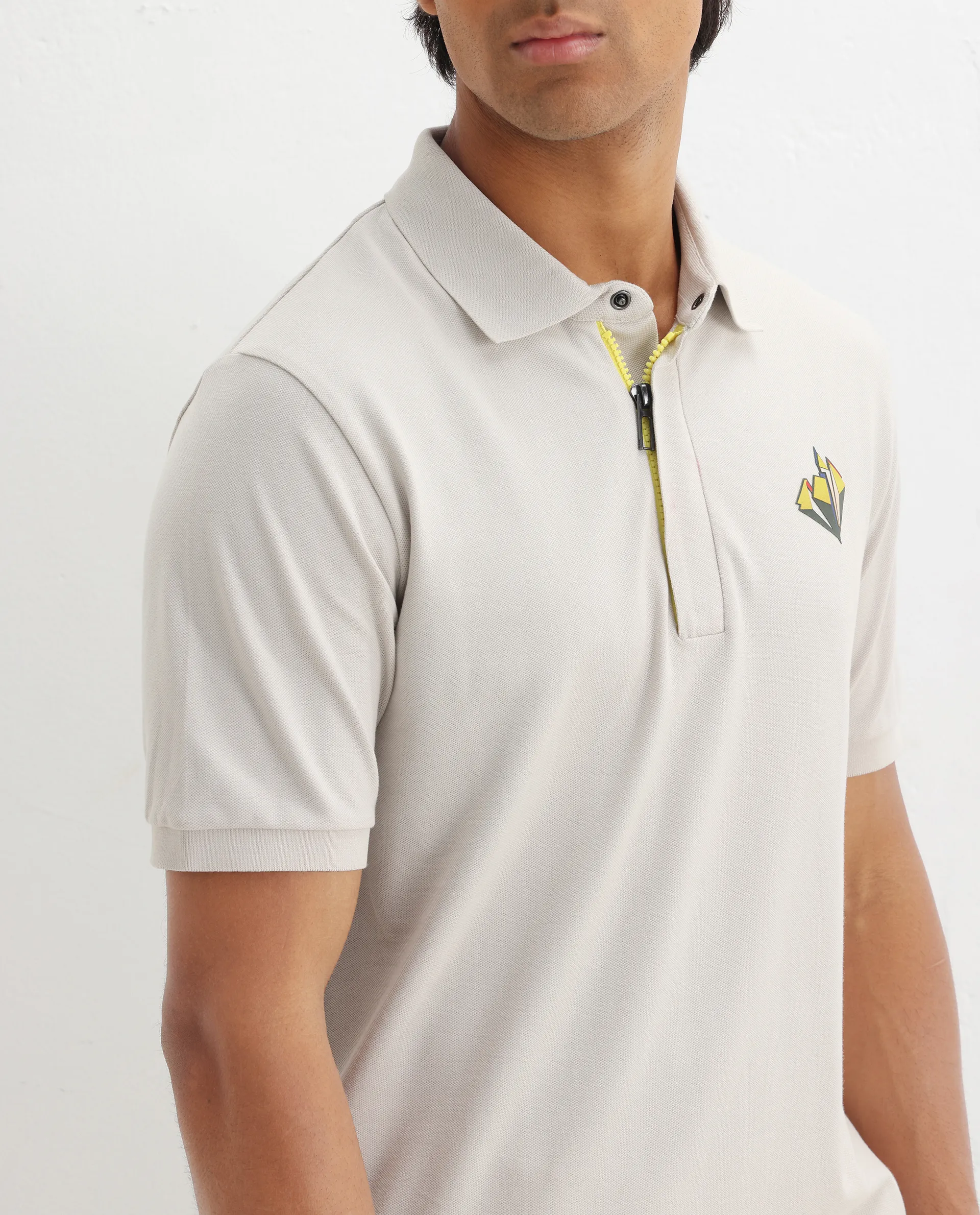 Rare Rabbit Men's Palmer Beige Cotton Plain Regular Fit Half Sleeve Polo - Image 5