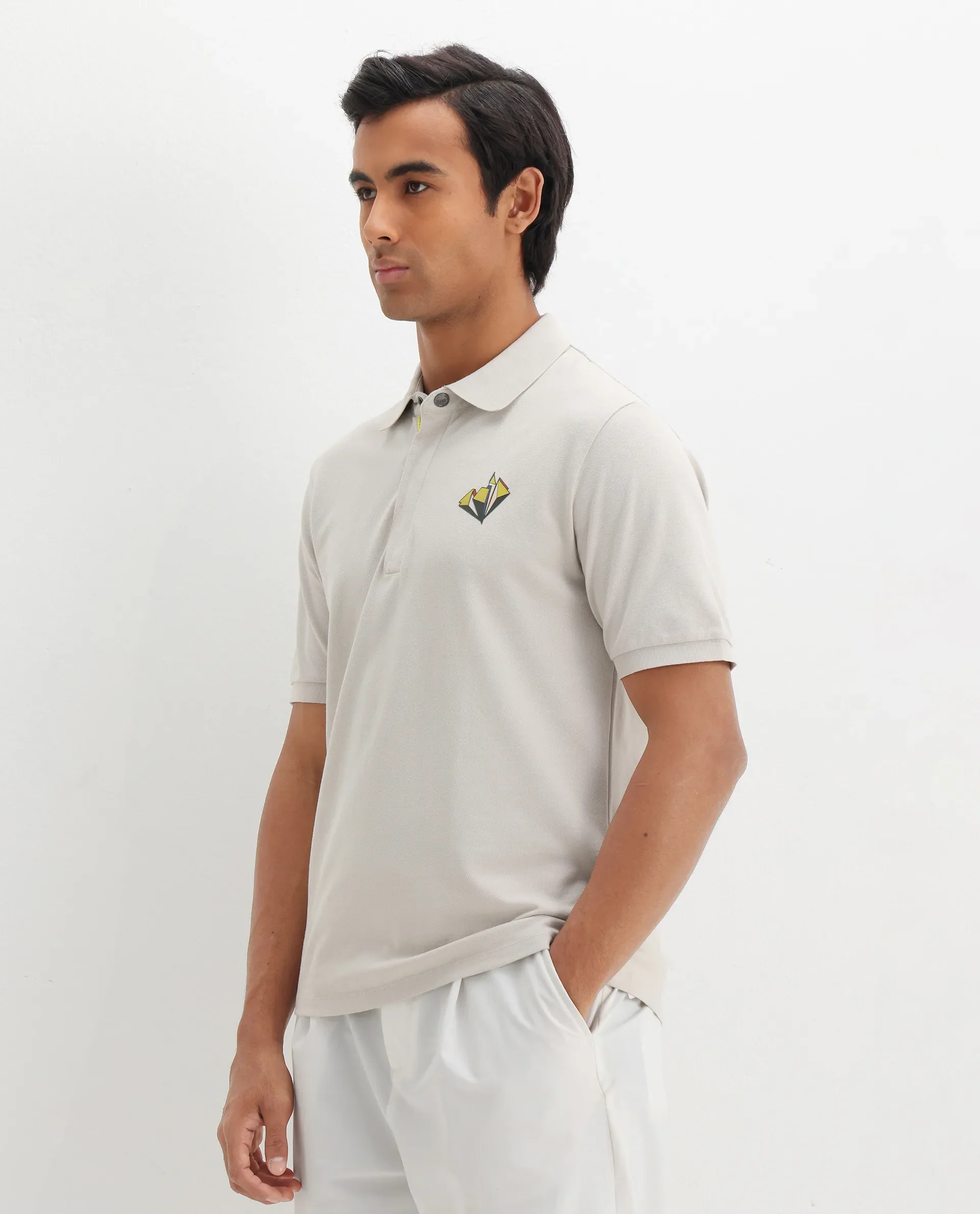 Rare Rabbit Men's Palmer Beige Cotton Plain Regular Fit Half Sleeve Polo - Image 7