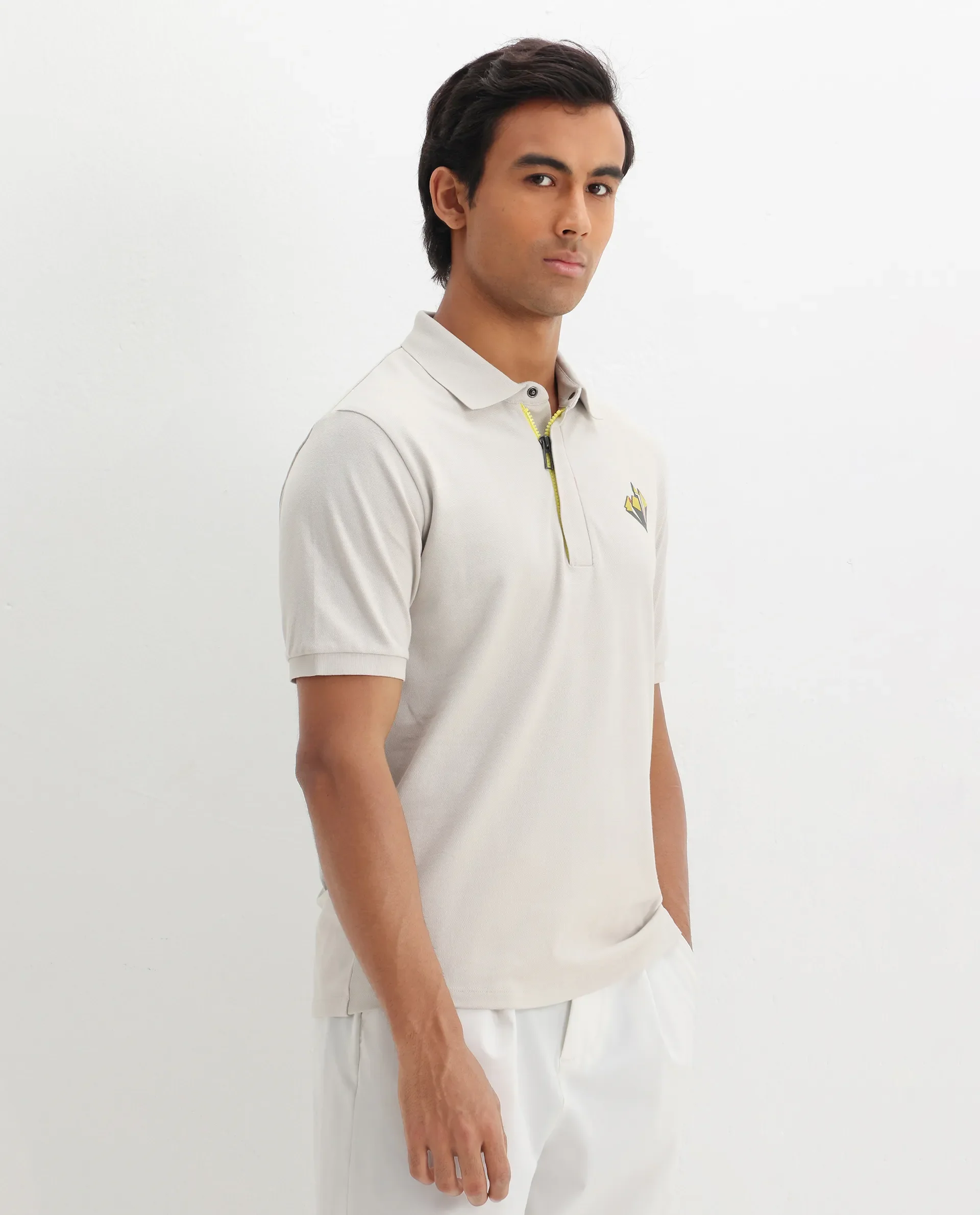 Rare Rabbit Men's Palmer Beige Cotton Plain Regular Fit Half Sleeve Polo - Image 8