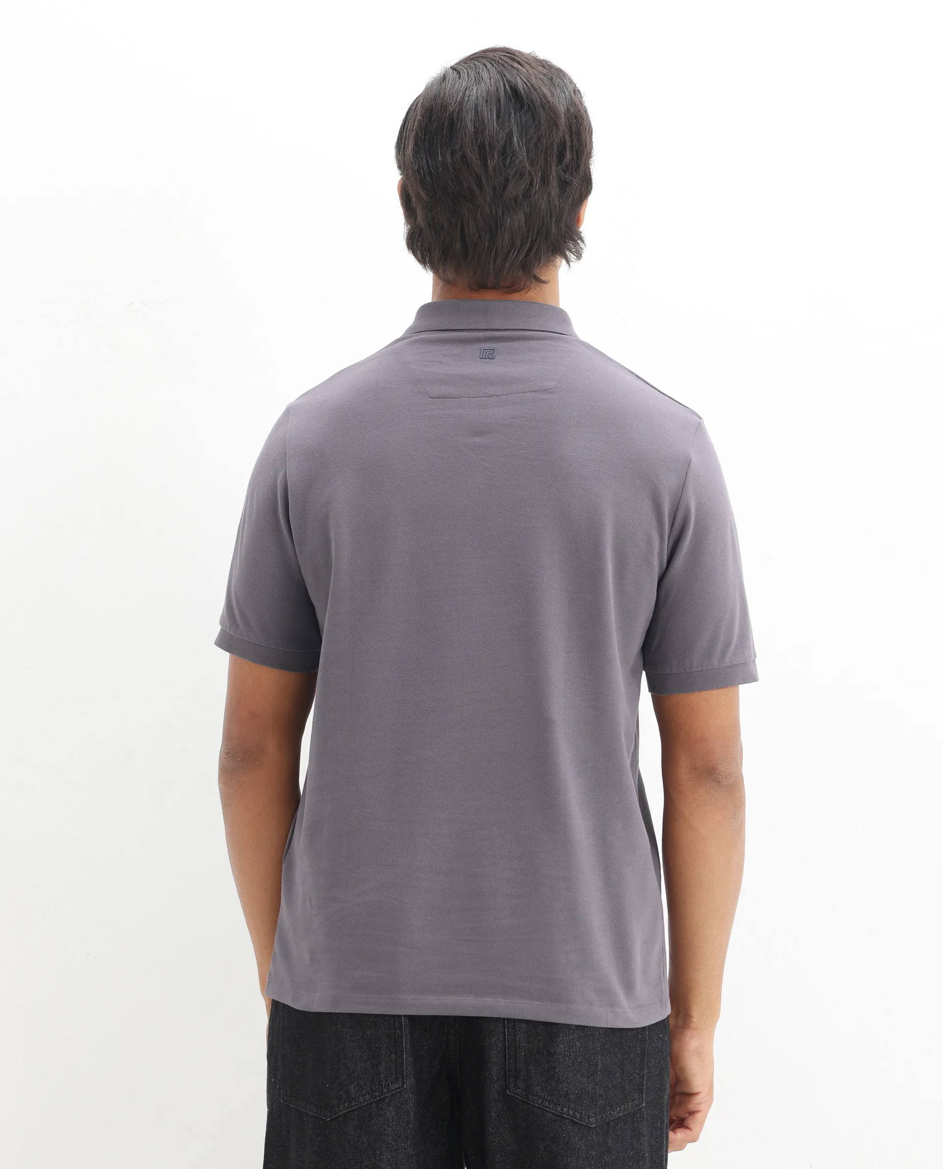 Rare Rabbit Men's Palmer Dusky Grey Cotton Plain Regular Fit Half Sleeve Polo - Image 3
