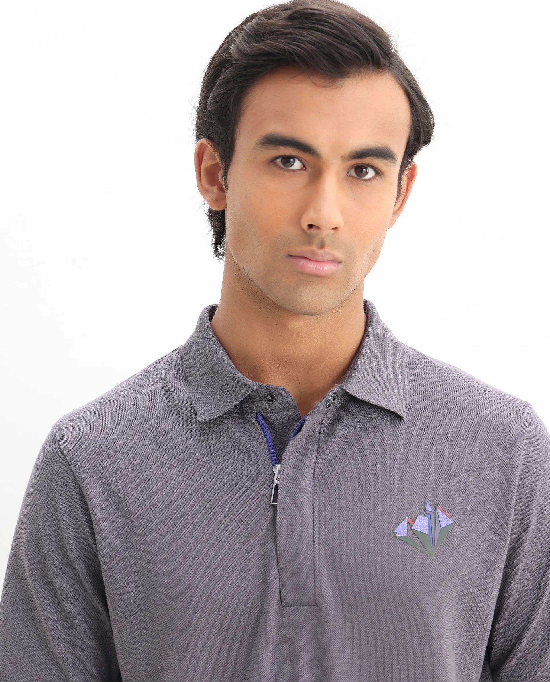 Rare Rabbit Men's Palmer Dusky Grey Cotton Plain Regular Fit Half Sleeve Polo - Image 7
