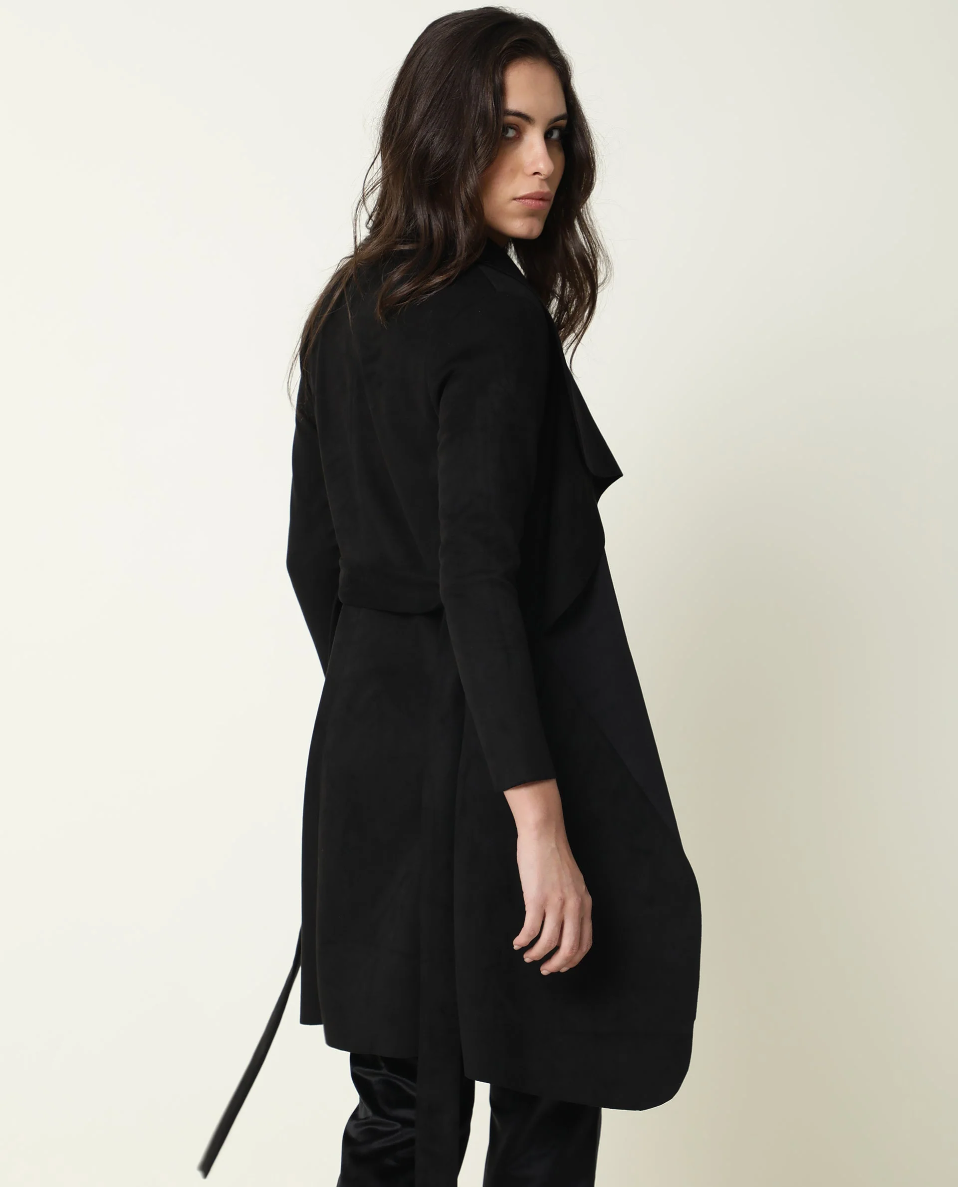 Rareism Women's Palmer Black Polyester Collarless Plain Knee Length Relaxed Fit Jacket - Image 7