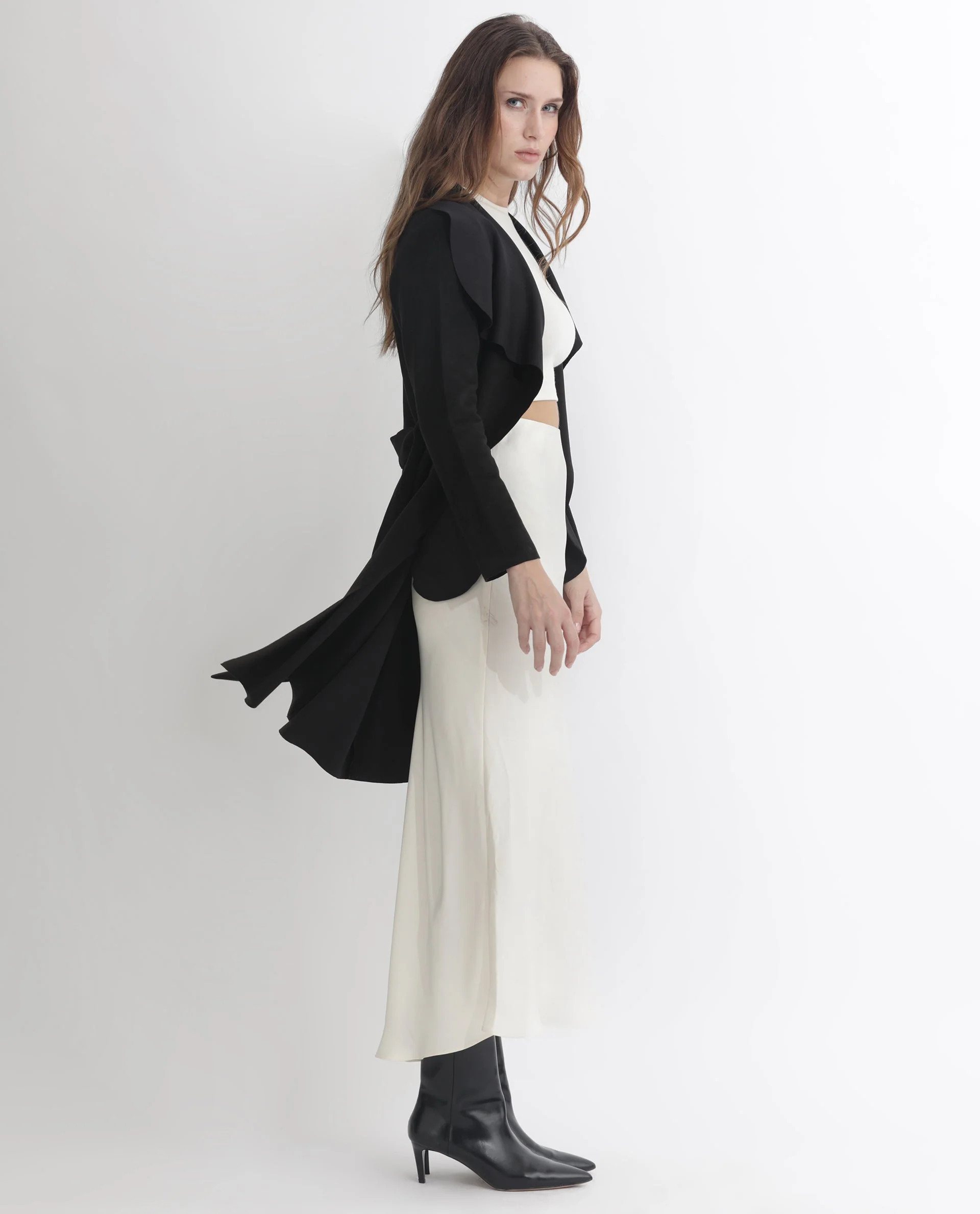 Rareism Women's Palmer 1 Black Polyester Cutaway Collar Plain Knee Length Relaxed Fit Jacket - Image 10