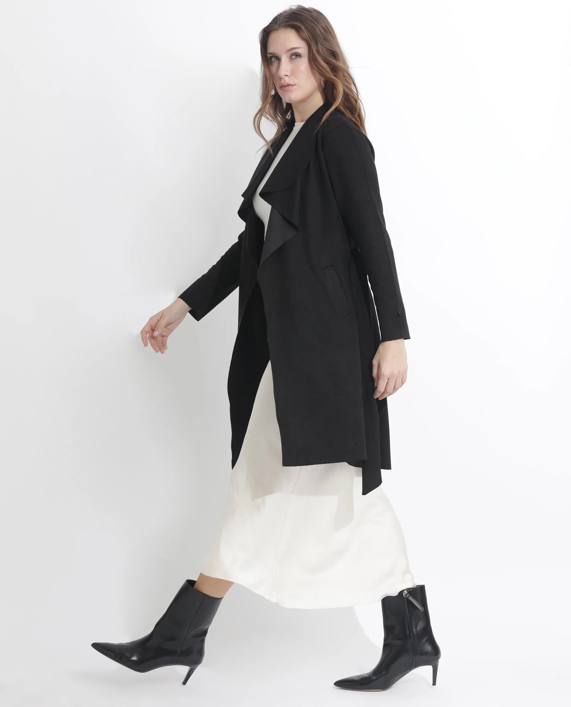 Rareism Women's Palmer 1 Black Polyester Cutaway Collar Plain Knee Length Relaxed Fit Jacket - Image 11