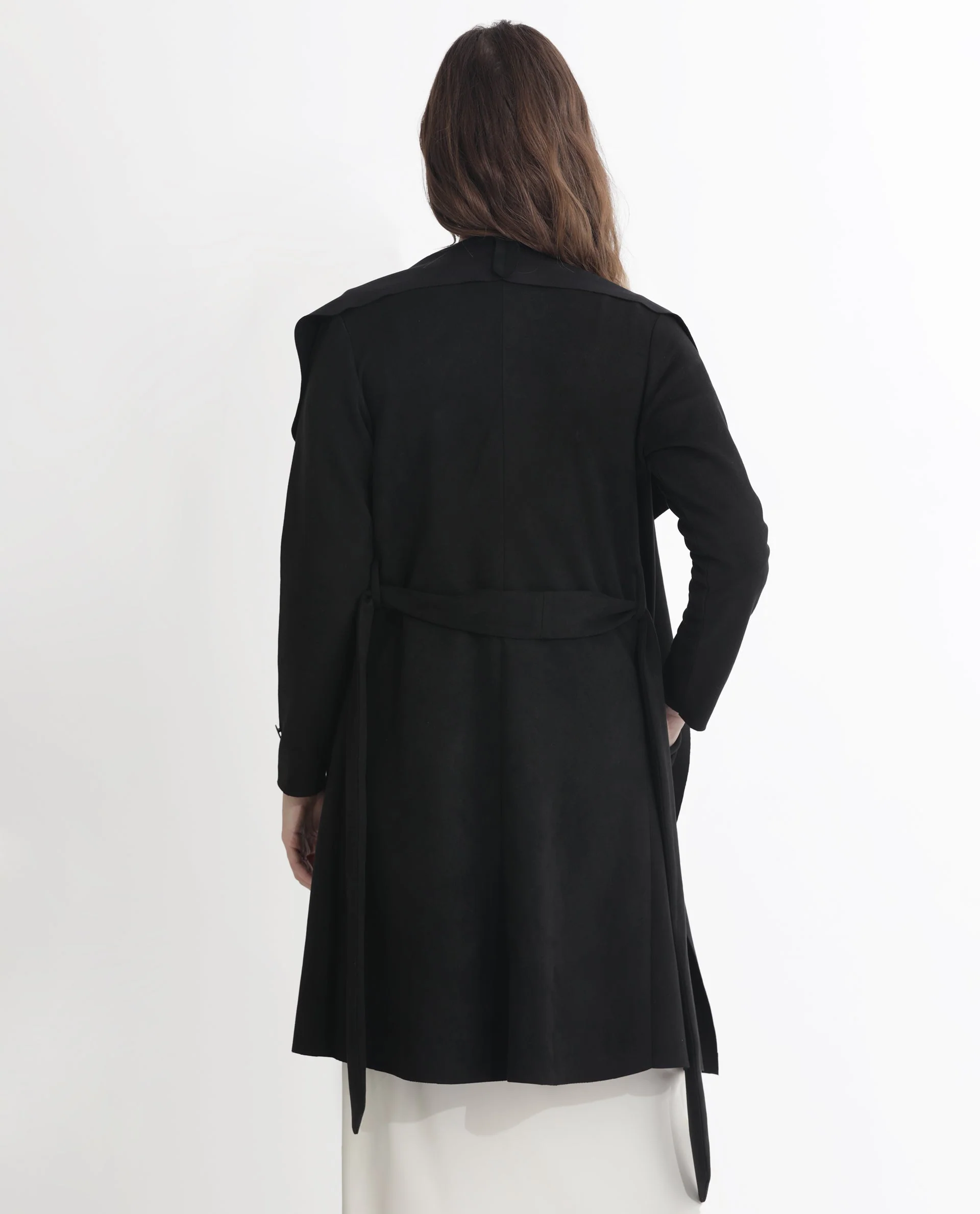 Rareism Women's Palmer 1 Black Polyester Cutaway Collar Plain Knee Length Relaxed Fit Jacket - Image 12