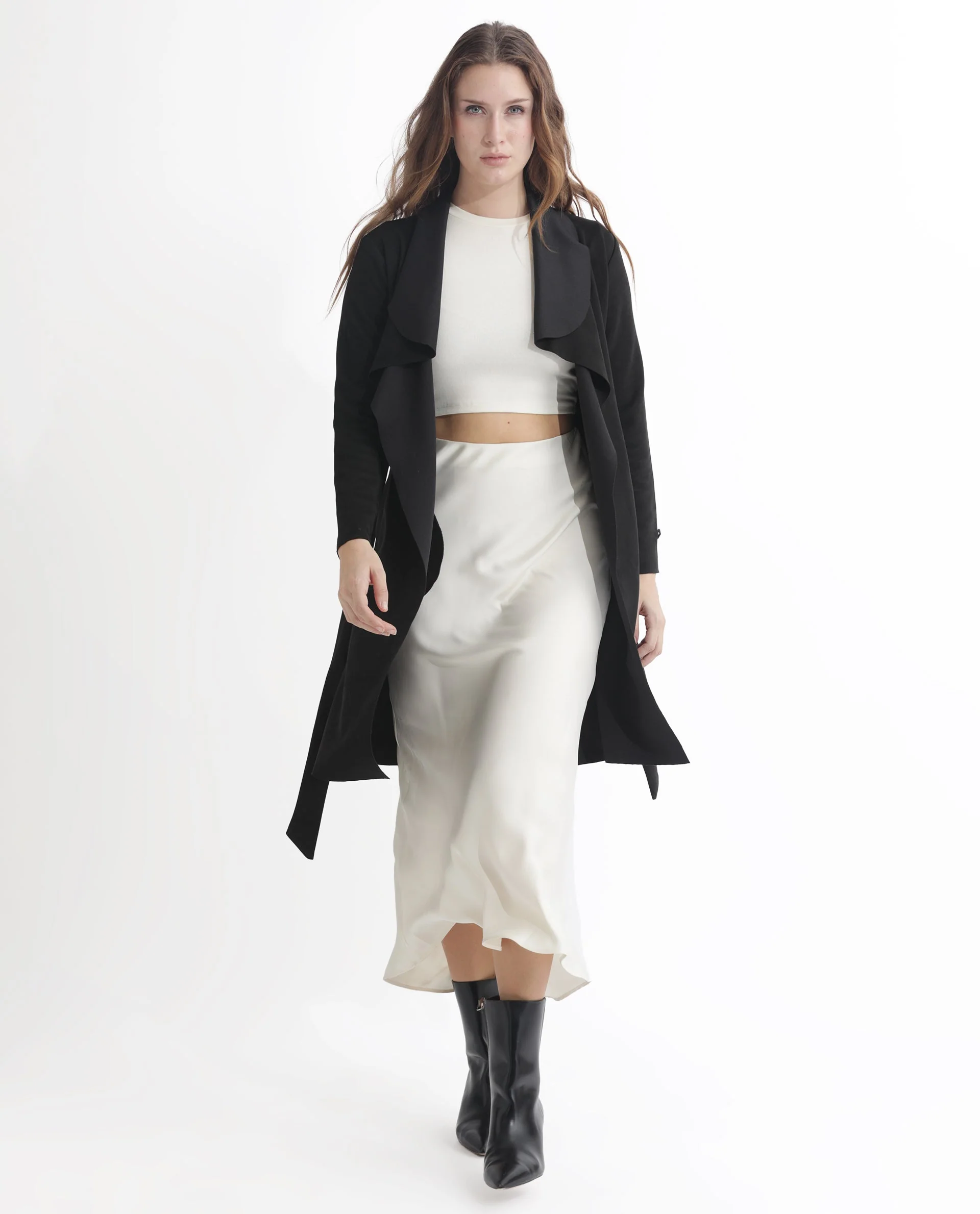 Rareism Women's Palmer 1 Black Polyester Cutaway Collar Plain Knee Length Relaxed Fit Jacket - Image 3