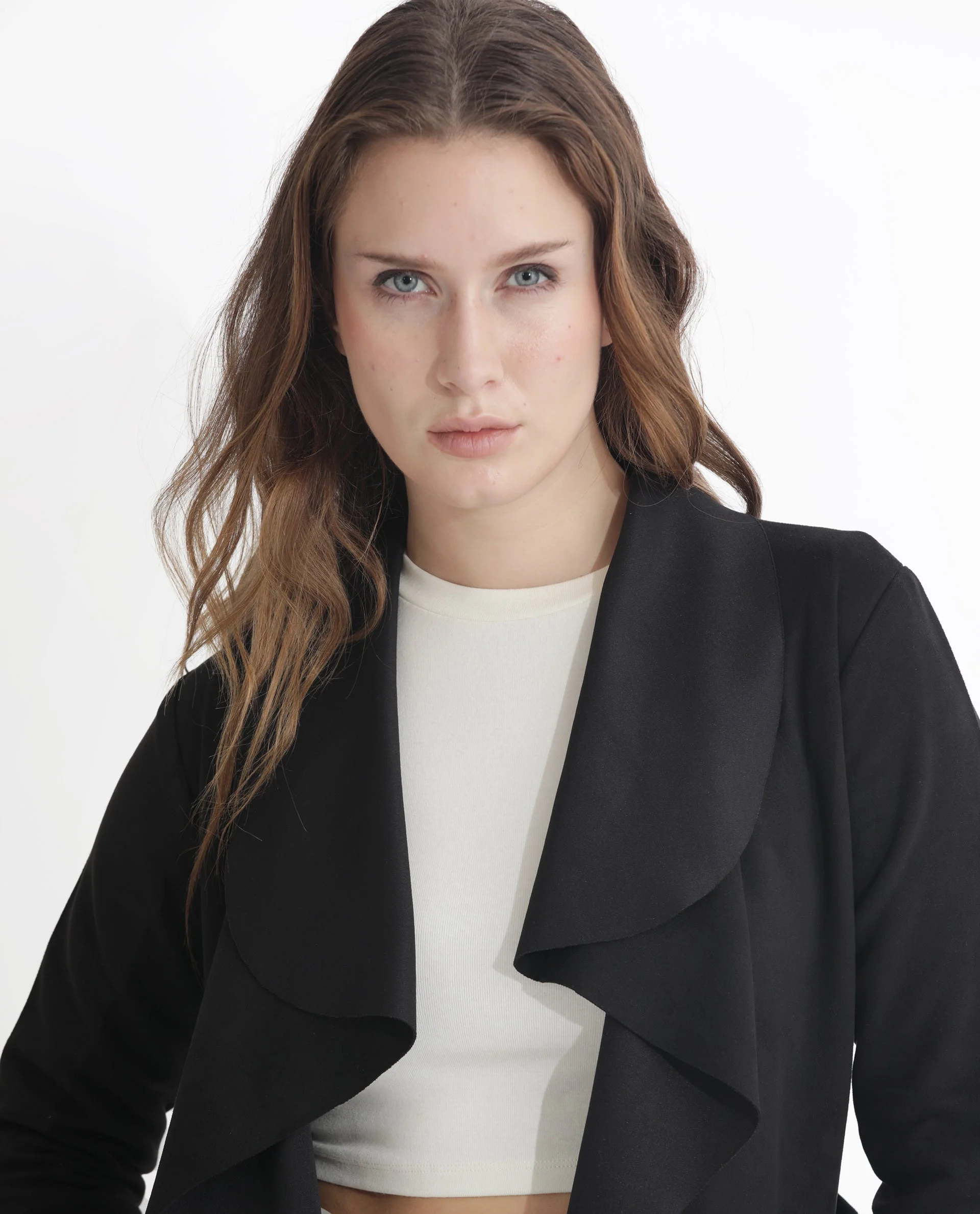 Rareism Women's Palmer 1 Black Polyester Cutaway Collar Plain Knee Length Relaxed Fit Jacket - Image 5