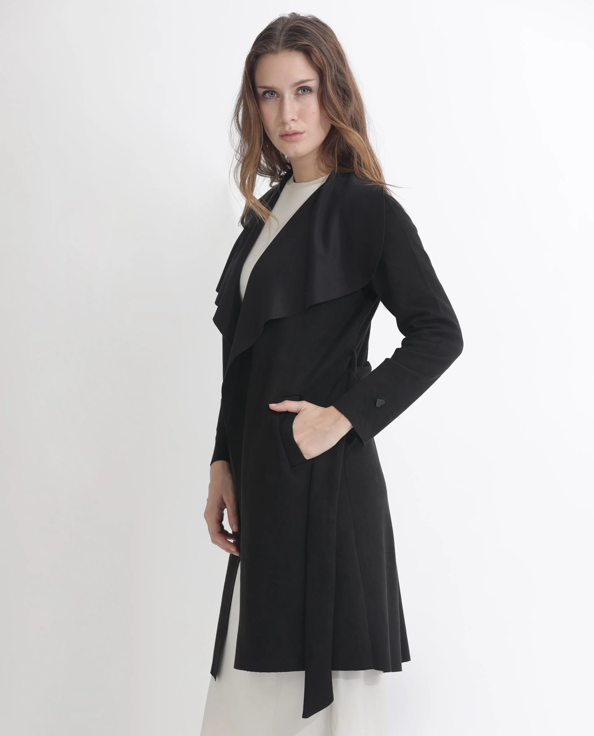 Rareism Women's Palmer 1 Black Polyester Cutaway Collar Plain Knee Length Relaxed Fit Jacket - Image 8