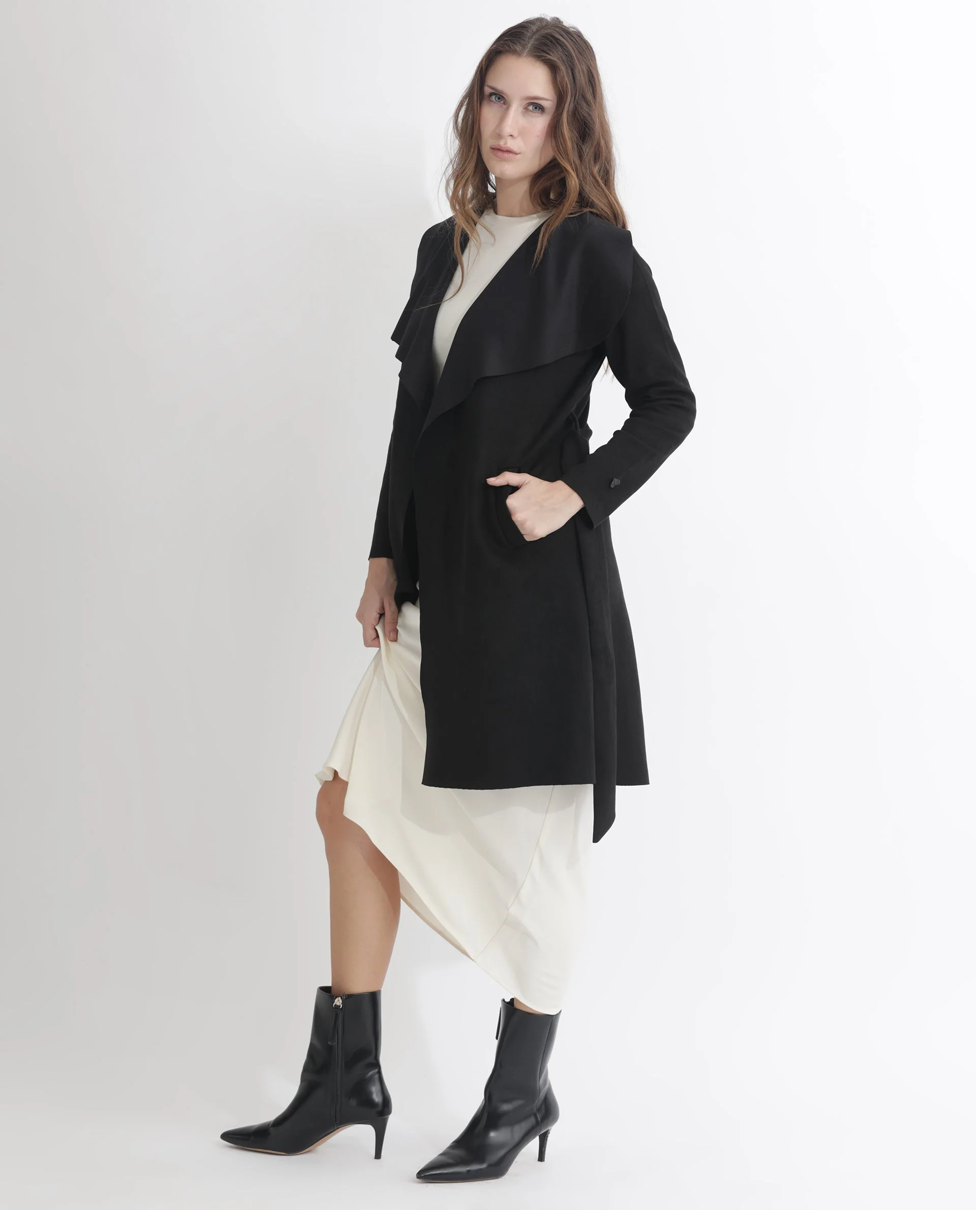 Rareism Women's Palmer 1 Black Polyester Cutaway Collar Plain Knee Length Relaxed Fit Jacket - Image 9