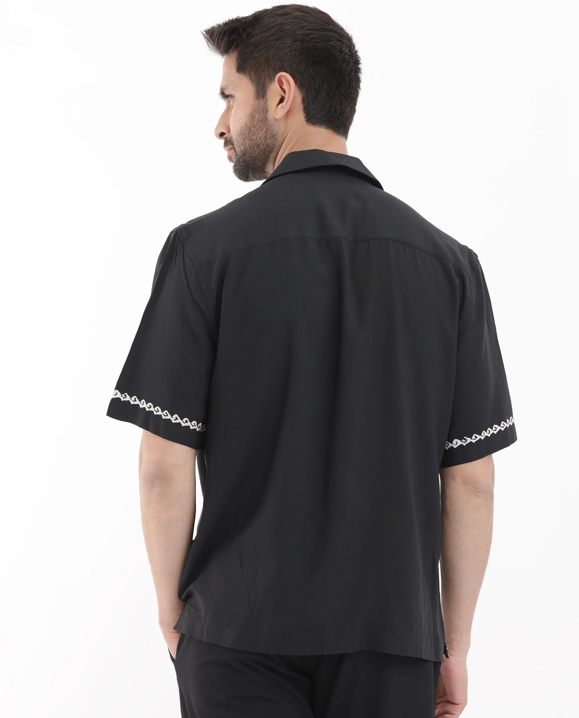Rare Rabbit Men's Palms Black Viscose Tropical Print Boxy Fit Half Sleeve Cuban Collar Shirt - Image 9