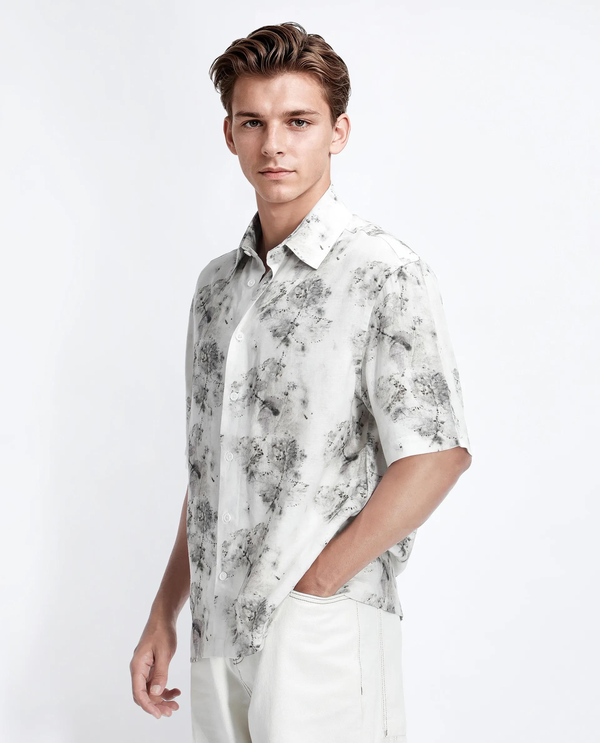 Rare Rabbit Men's Palmz White Cotton Floral Print Regular Fit Half Sleeve Collared Shirt - Image 5