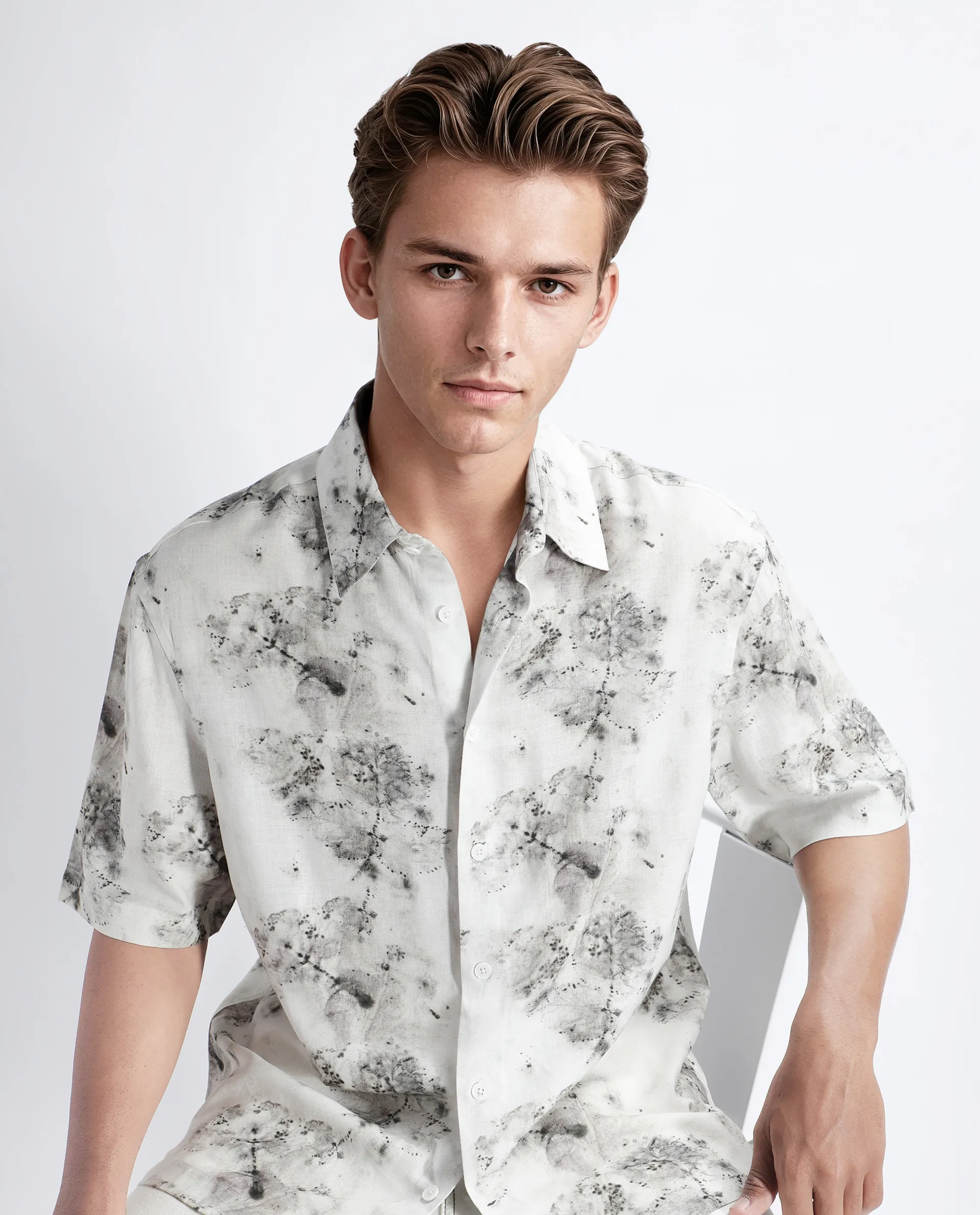 Rare Rabbit Men's Palmz White Cotton Floral Print Regular Fit Half Sleeve Collared Shirt - Image 8